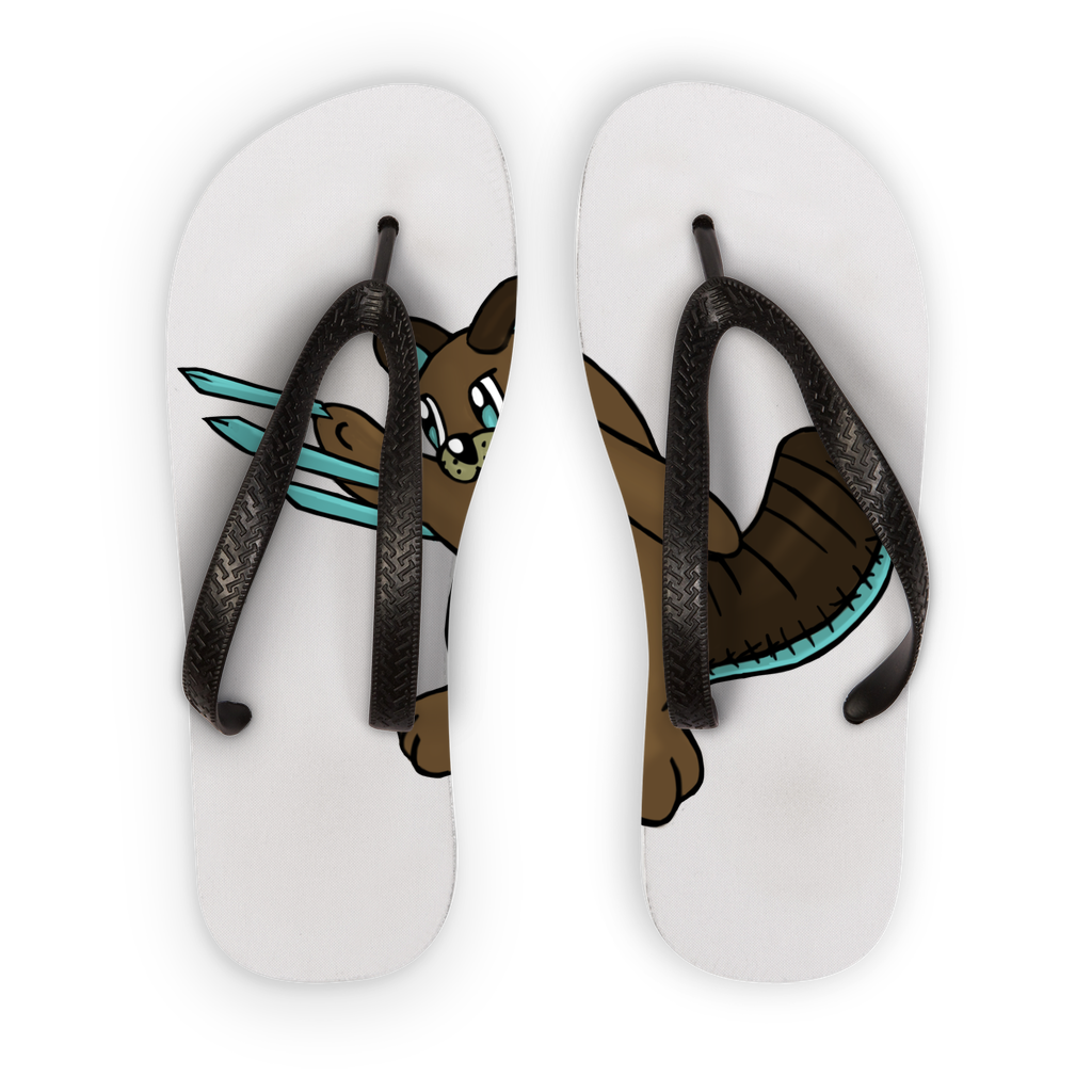 Beaveice Adult Flip Flops featuring customizable printed fabric and soft straps in black and orange colors, perfect for summer wear.