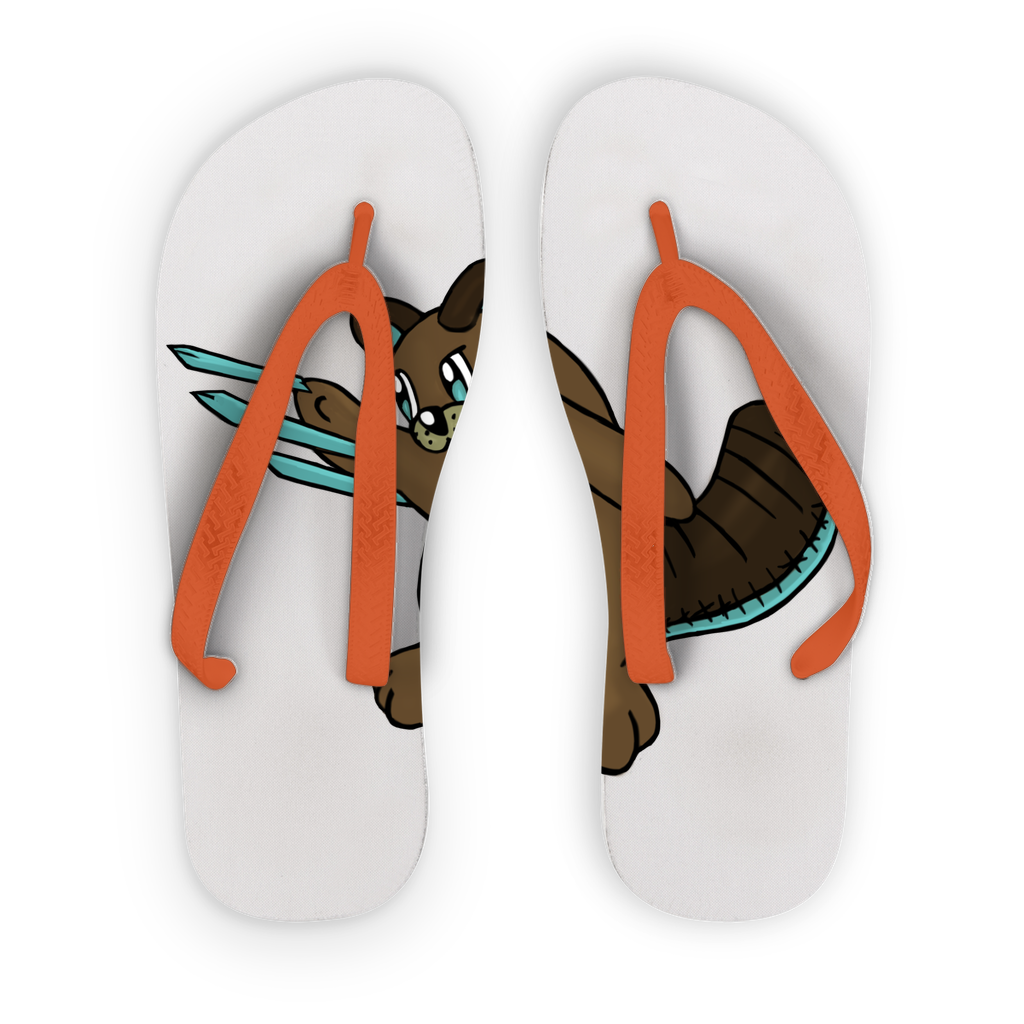 Beaveice Adult Flip Flops featuring customizable printed fabric and soft straps in black and orange colors, perfect for summer wear.