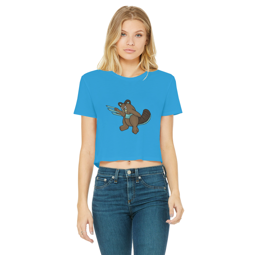 Beaveice Classic Women's Cropped Raw Edge T-Shirt in various colors, showcasing the round neck and raw edge hem design.