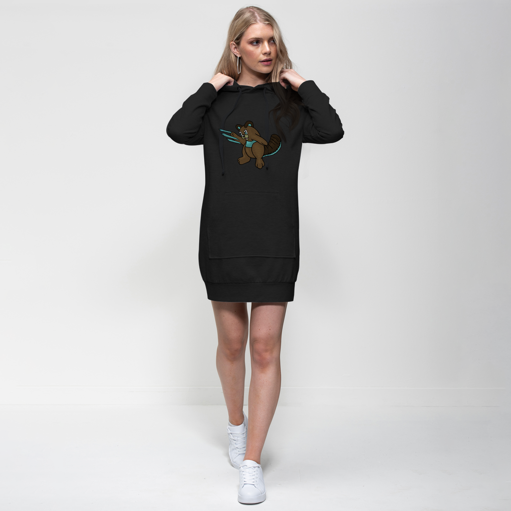 Beaveice Premium Adult Hoodie Dress in a stylish design featuring a hood, full-length sleeves, and a kangaroo pouch pocket.