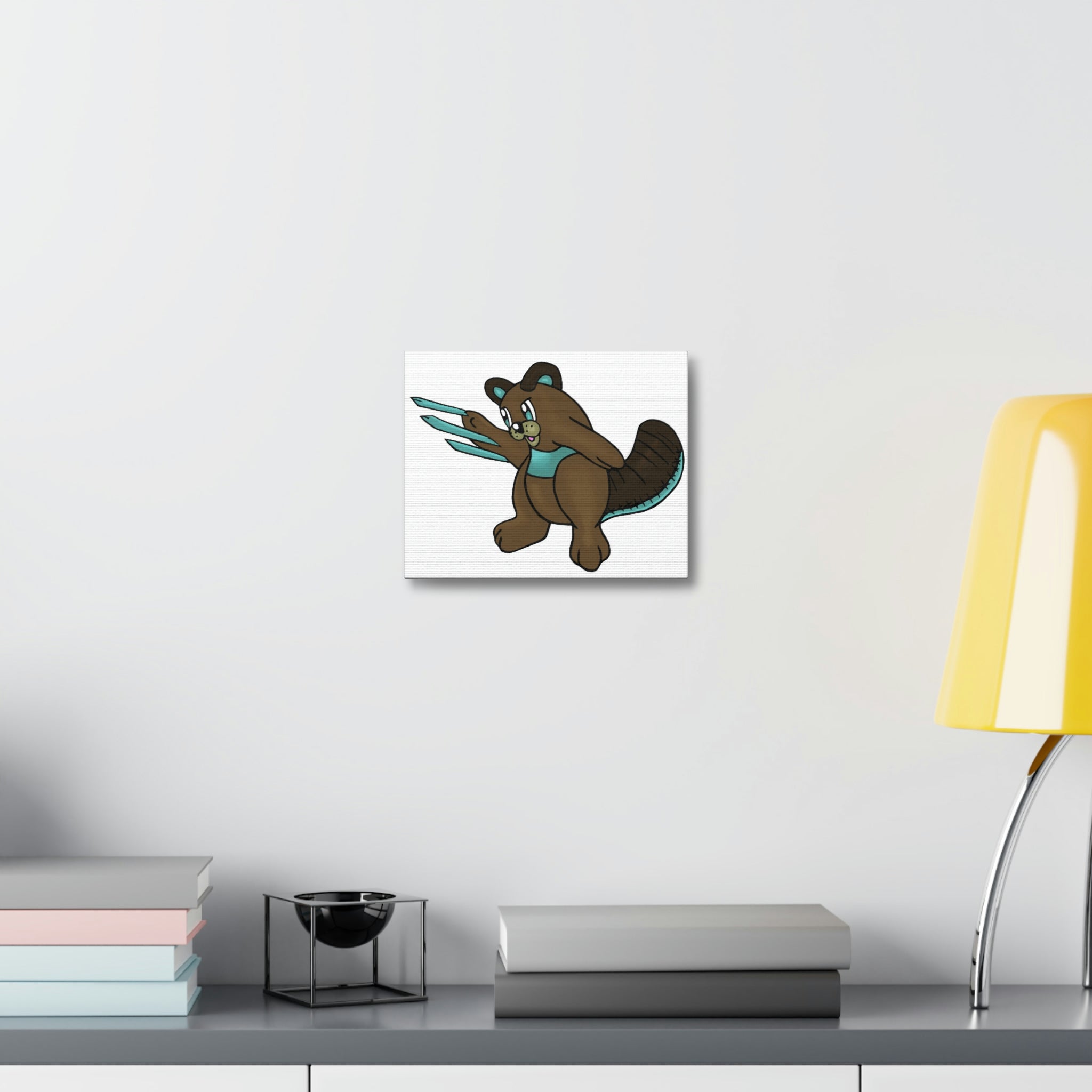 Beaveice Stretched Canvas featuring vibrant artwork on a wooden frame, ideal for indoor decoration.