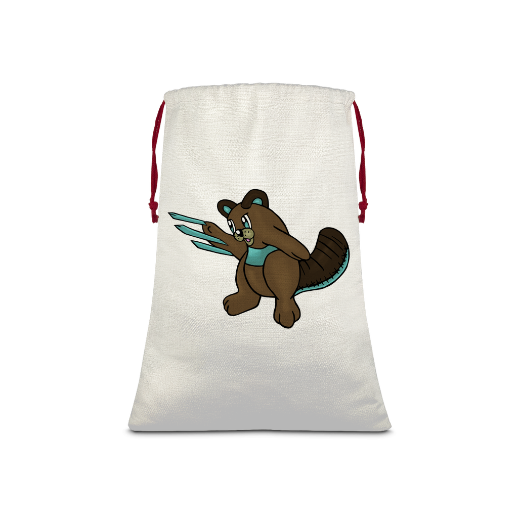 Beaveice Sublimation Linen Drawstring Sack with red drawstring, showcasing its linen texture and eco-friendly print.