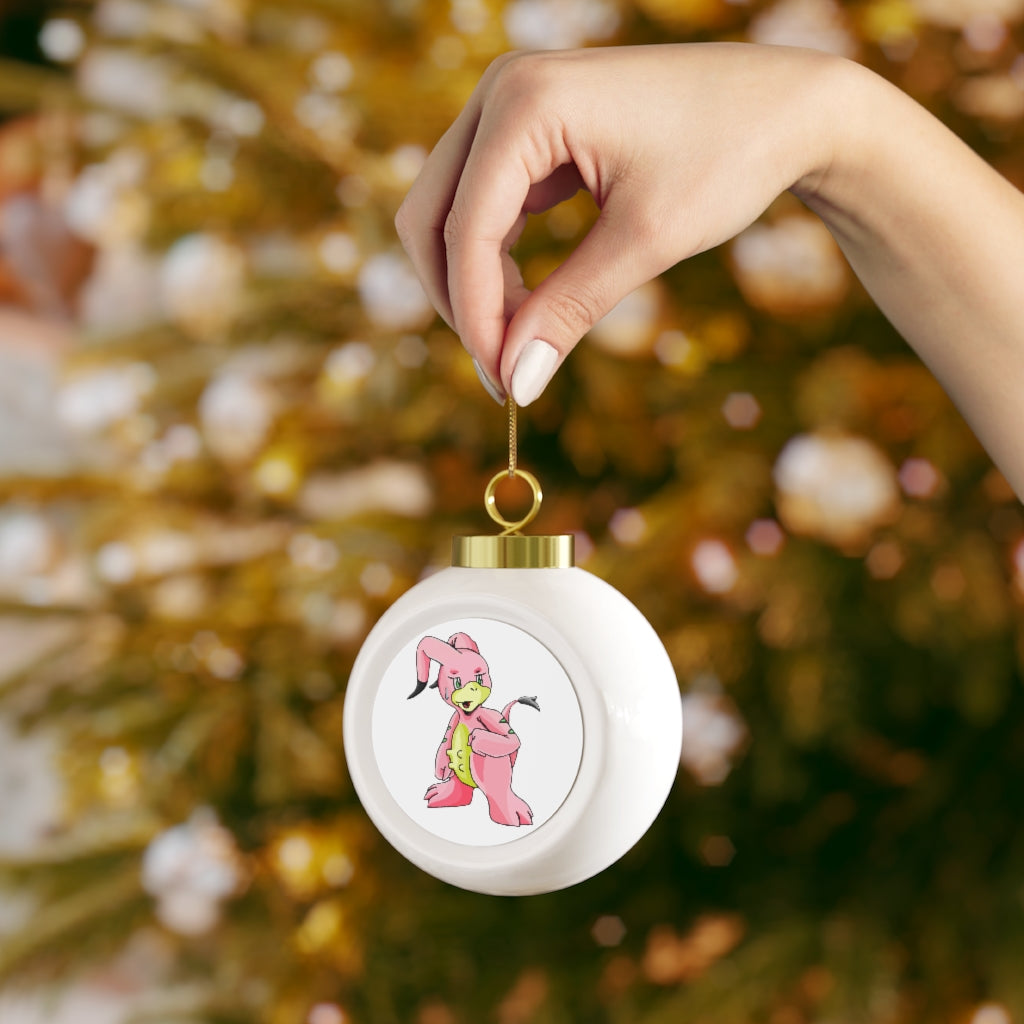 Bebow Christmas Ball Ornament with glossy finish and gold ribbon, featuring a vintage design and customizable metal insert.