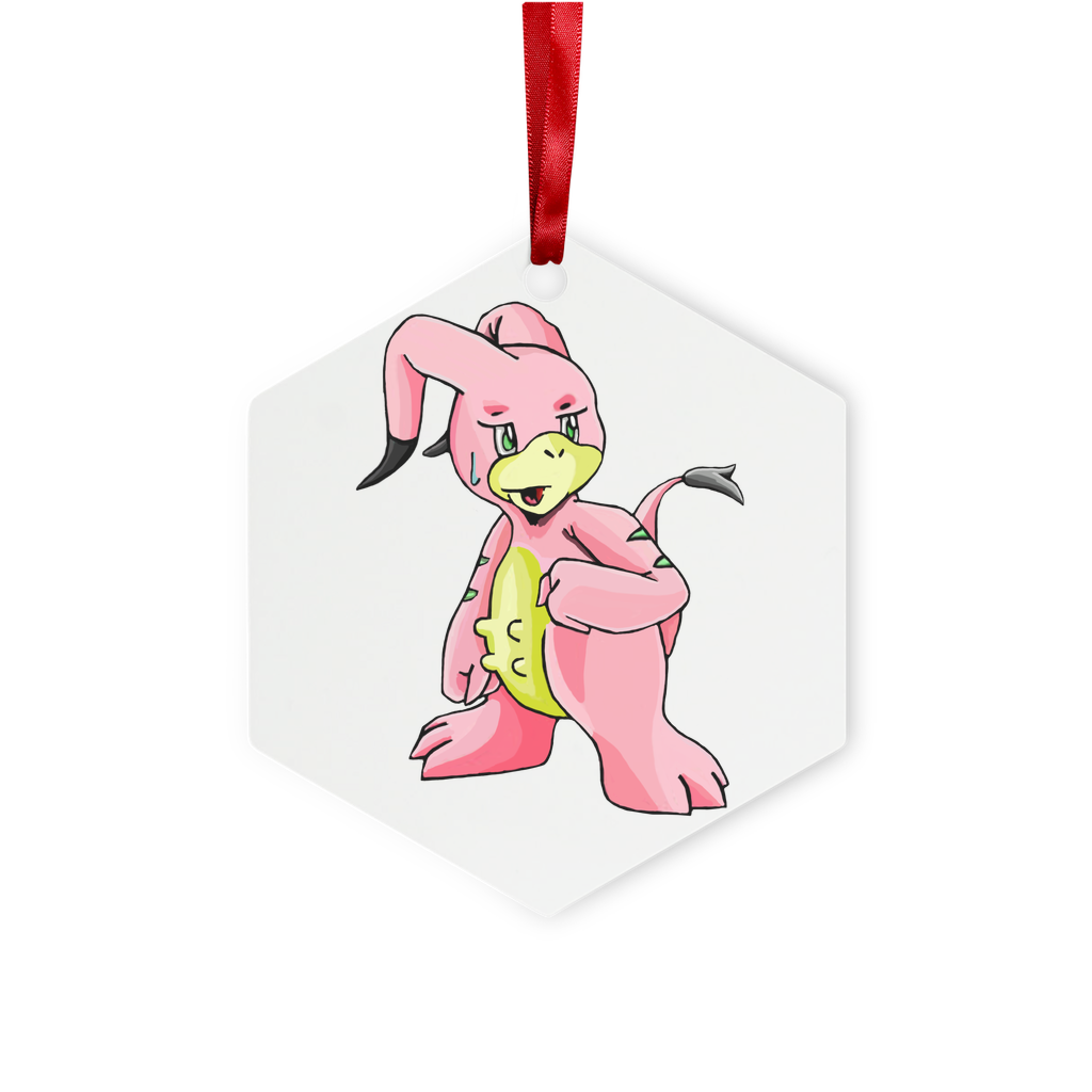 Bebow Metal Hanging Ornament in hexagon and star shapes, featuring a gloss white finish and red ribbon for hanging.