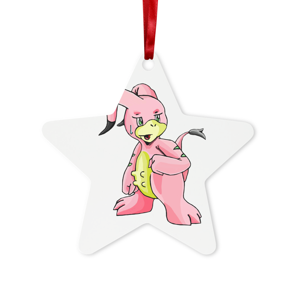 Bebow Metal Hanging Ornament in hexagon and star shapes, featuring a gloss white finish and red ribbon for hanging.