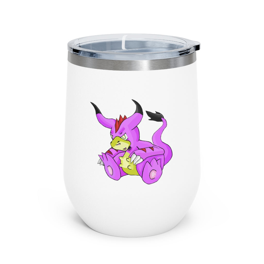 Beboxu 12oz Insulated Wine Tumbler with clear lid, showcasing its sleek stainless steel design and vibrant artwork.