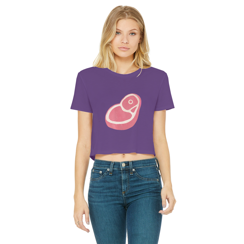 Beef Classic Women's Cropped Raw Edge T-Shirt in various colors, showcasing its stylish design and raw edge hem.