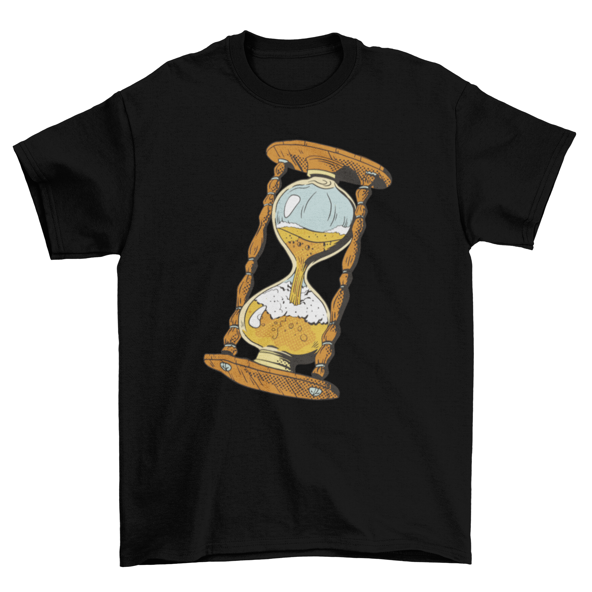 A stylish t-shirt featuring an hourglass design filled with beer, perfect for casual wear.