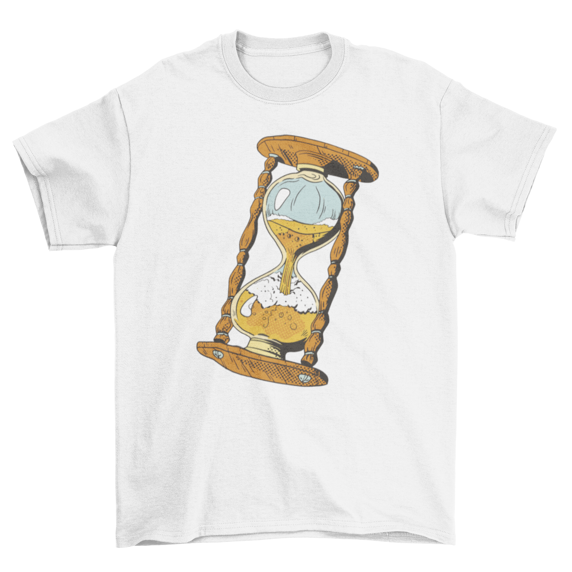 A stylish t-shirt featuring an hourglass design filled with beer, perfect for casual wear.