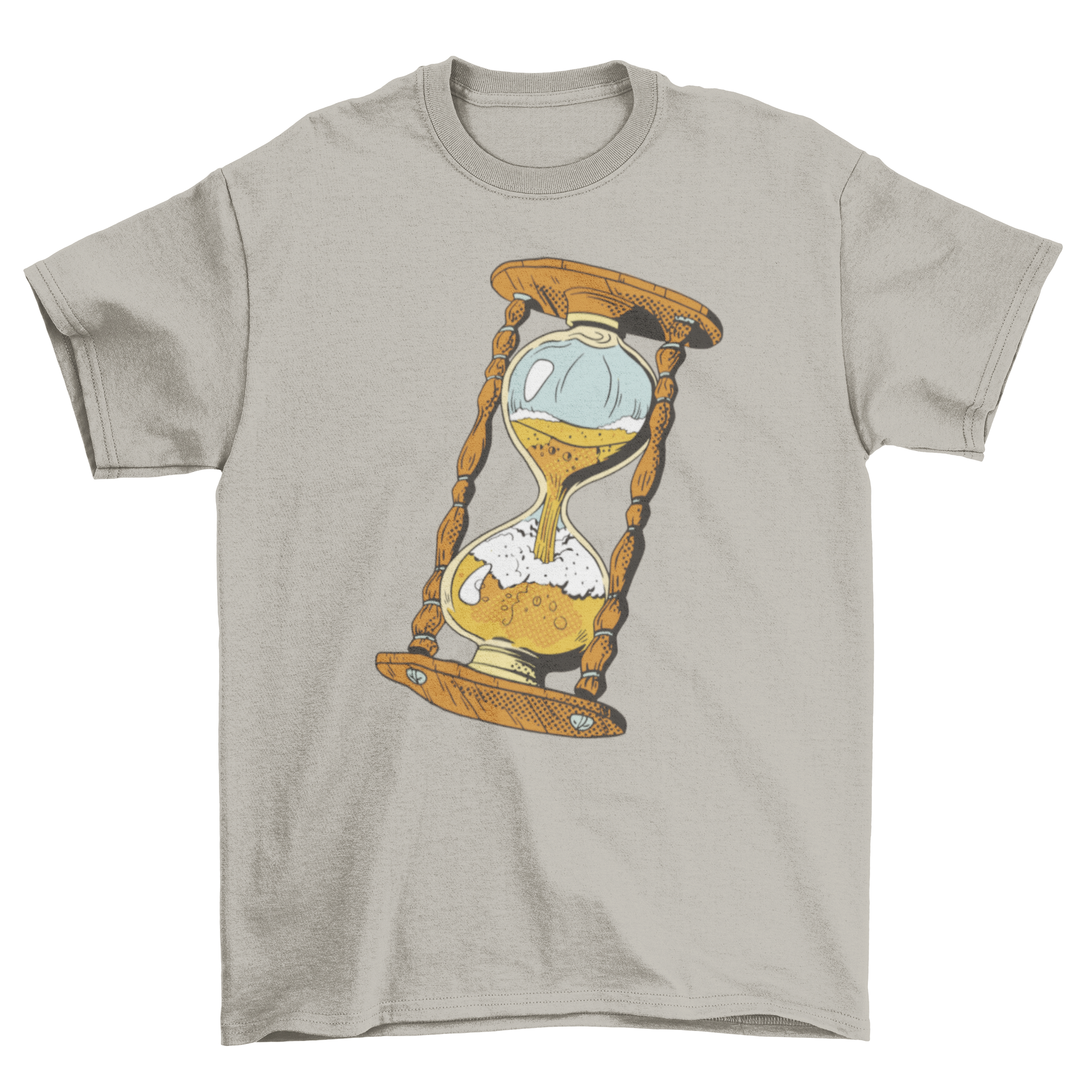 A stylish t-shirt featuring an hourglass design filled with beer, perfect for casual wear.