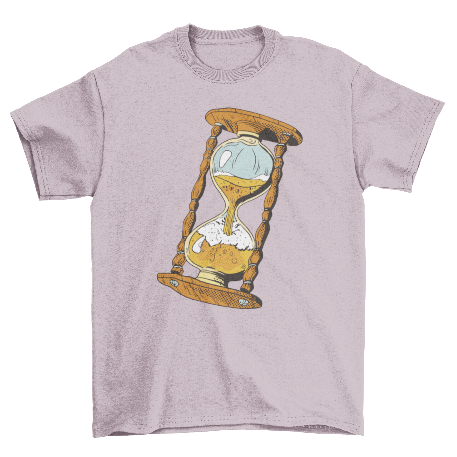 A stylish t-shirt featuring an hourglass design filled with beer, perfect for casual wear.