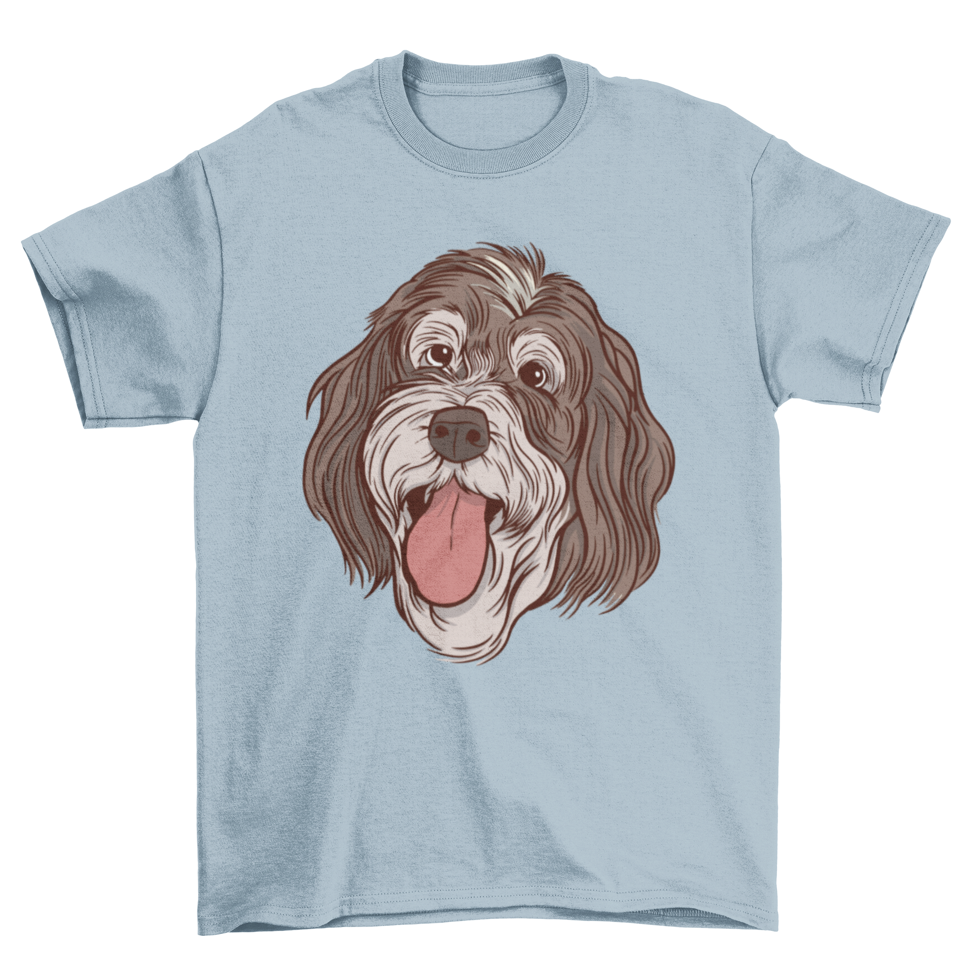 A stylish t-shirt featuring a detailed illustration of a Bernedoodle dog, showcasing its fluffy coat and friendly expression.
