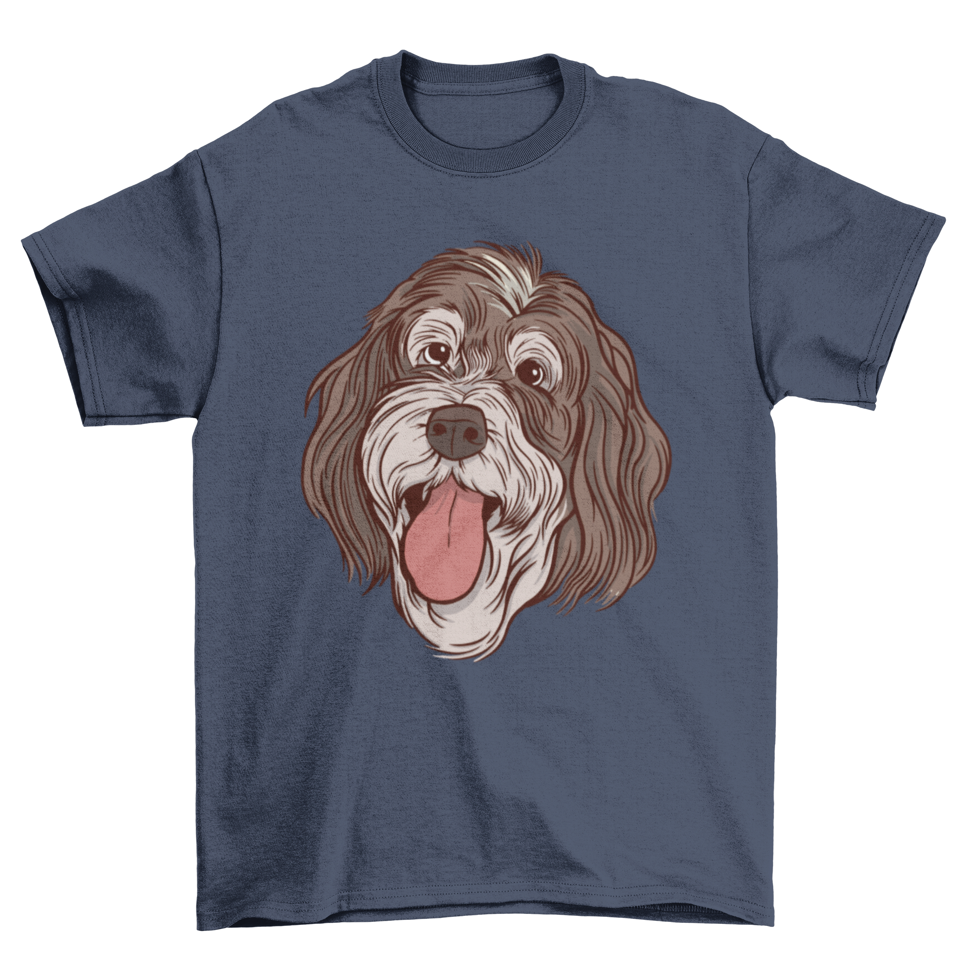 Drawing of a dog on shirt.