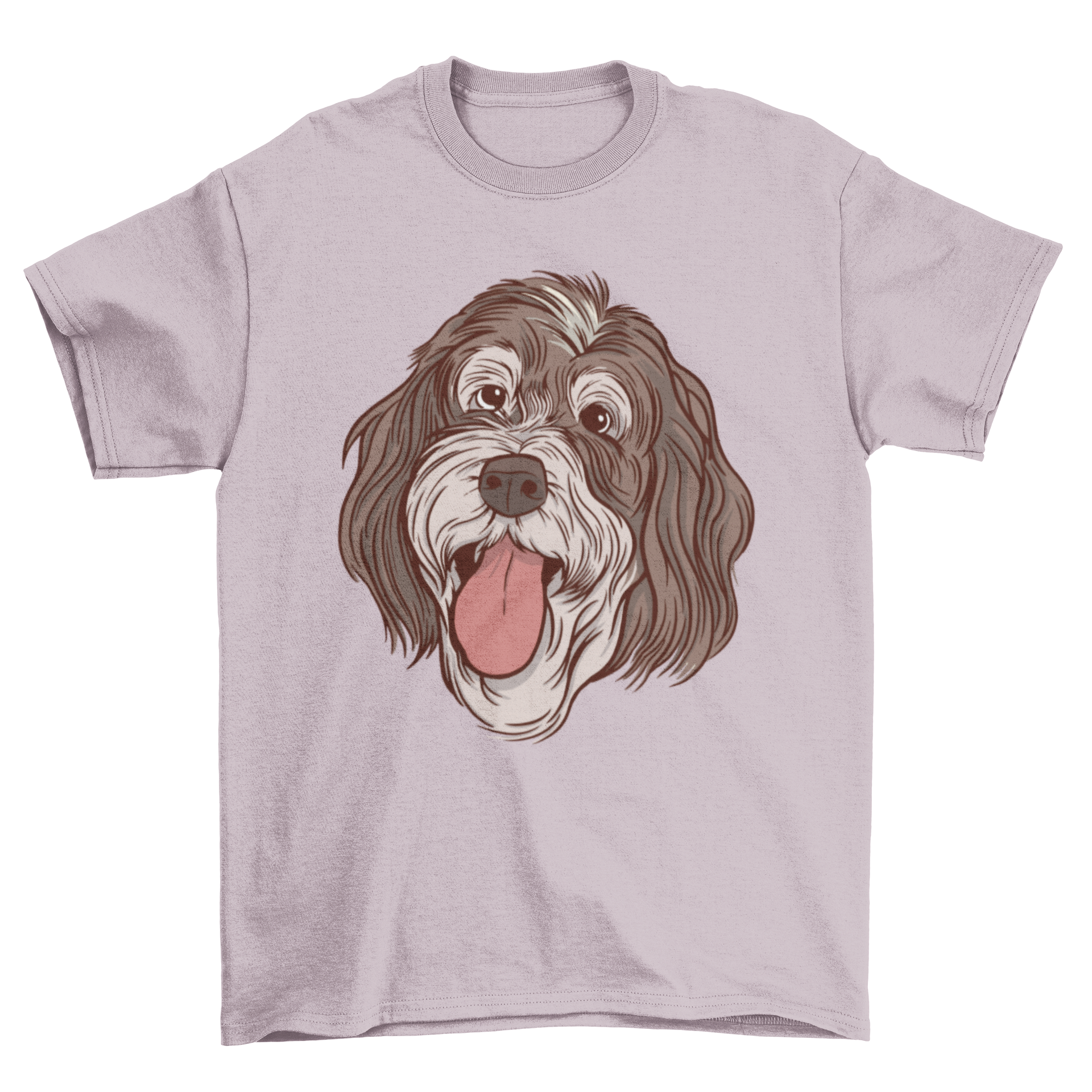 Cartoon dog on grey t-shirt.