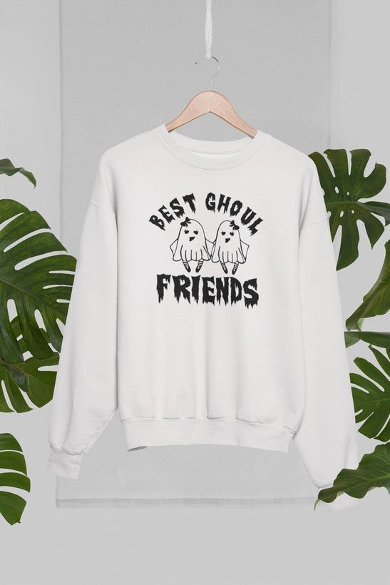 A cozy Best Ghoul Friends Sweat Shirt featuring unique artistic designs, made from a warm cotton/poly fleece blend.