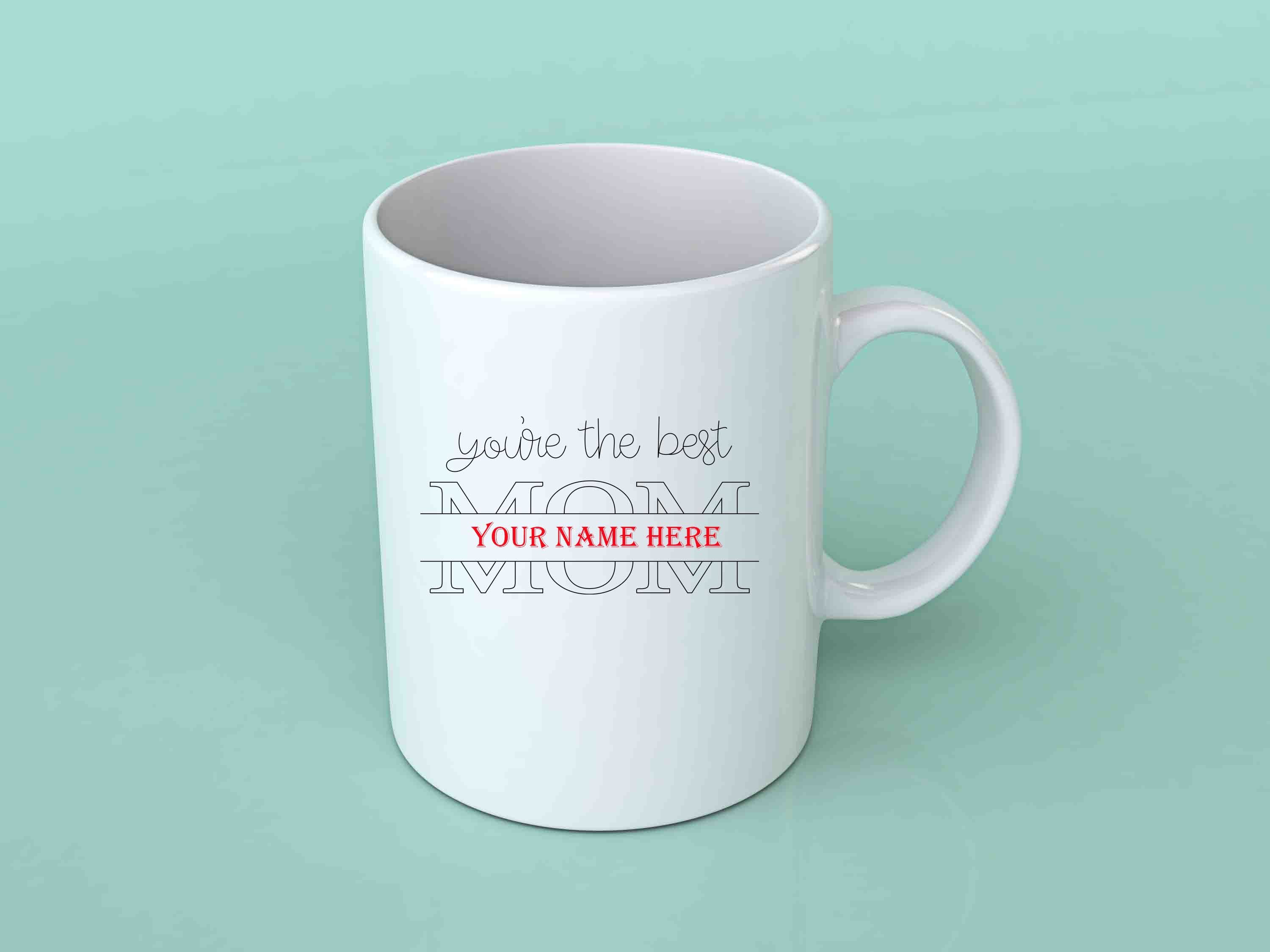 Personalized 11oz white coffee mug with 'Best Mom Ever' design, perfect for Mother's Day gifts.