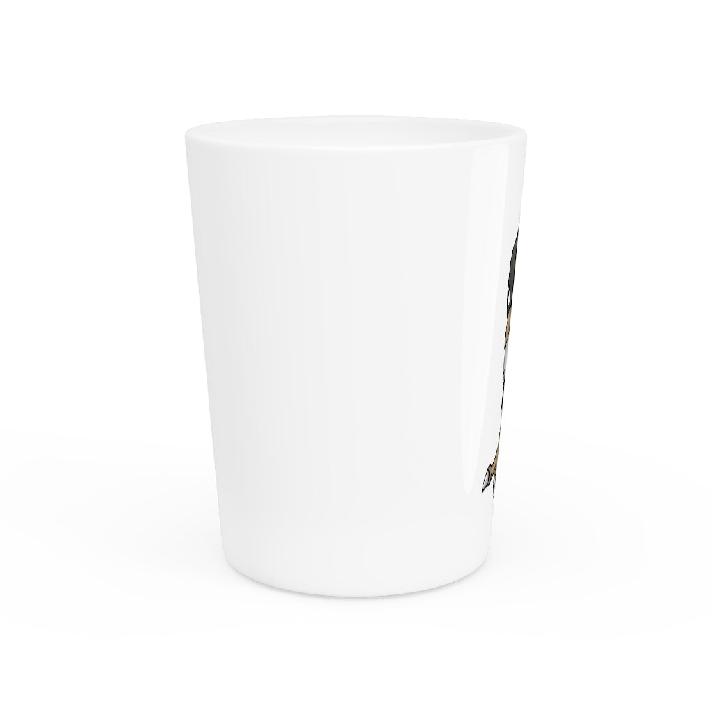Personalized Bichip Shot Glass with white ceramic and customizable design, available in white or black interior.