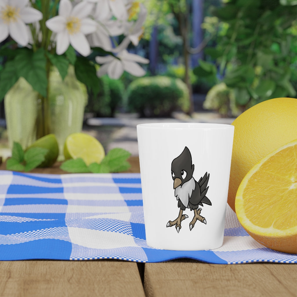 Personalized Bichip Shot Glass with white ceramic and customizable design, available in white or black interior.