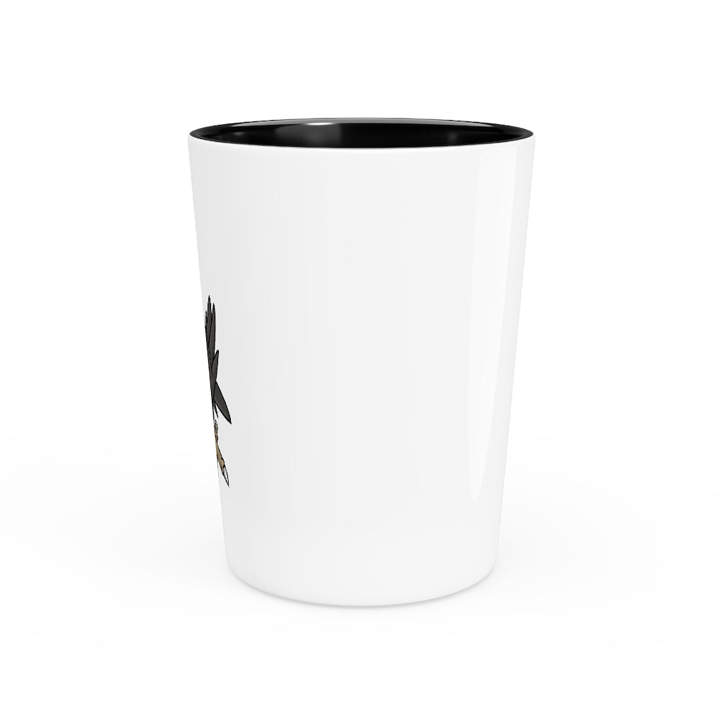 Personalized Bichip Shot Glass with white ceramic and customizable design, available in white or black interior.