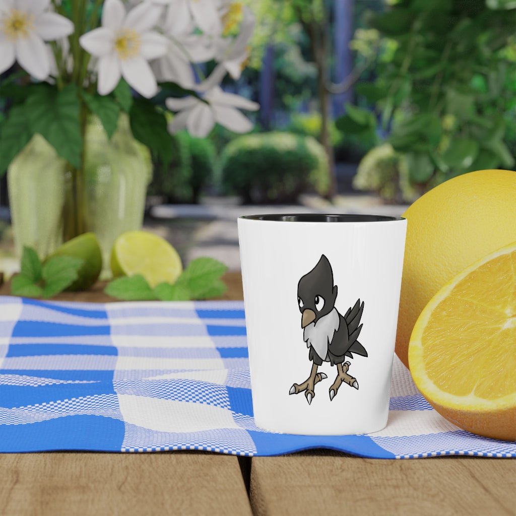 Personalized Bichip Shot Glass with white ceramic and customizable design, available in white or black interior.
