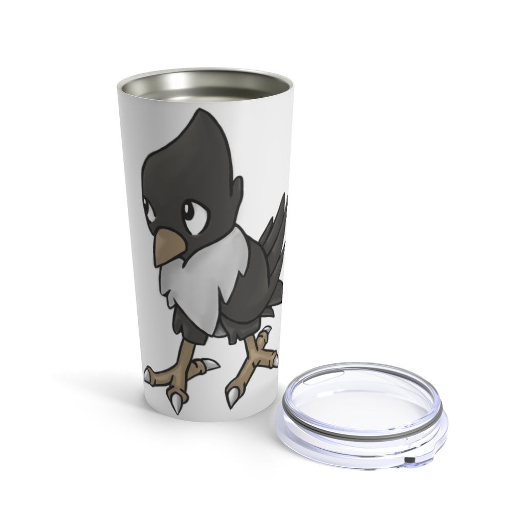 BiChip Tumbler 20oz in stainless steel with a see-thru plastic lid, showcasing its sleek design and rounded corners.