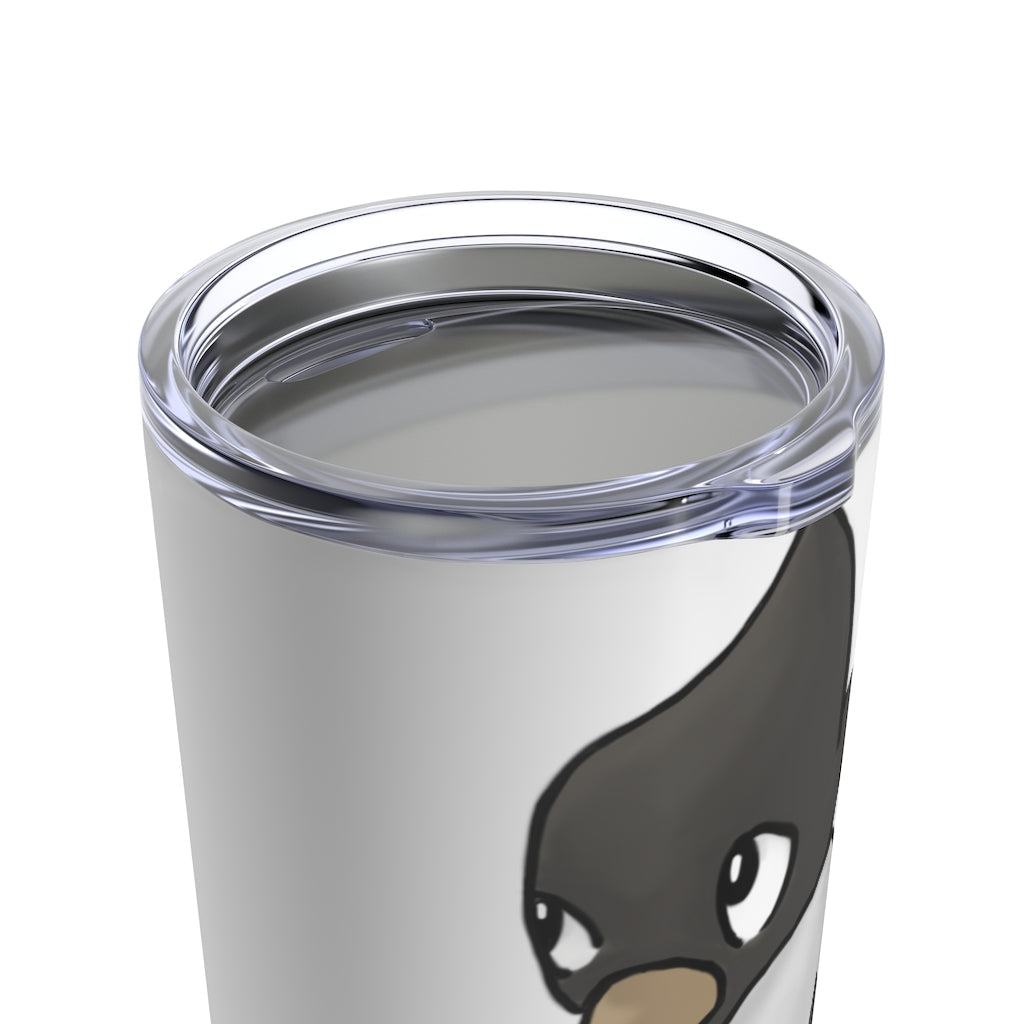 BiChip Tumbler 20oz in stainless steel with a see-thru plastic lid, showcasing its sleek design and rounded corners.
