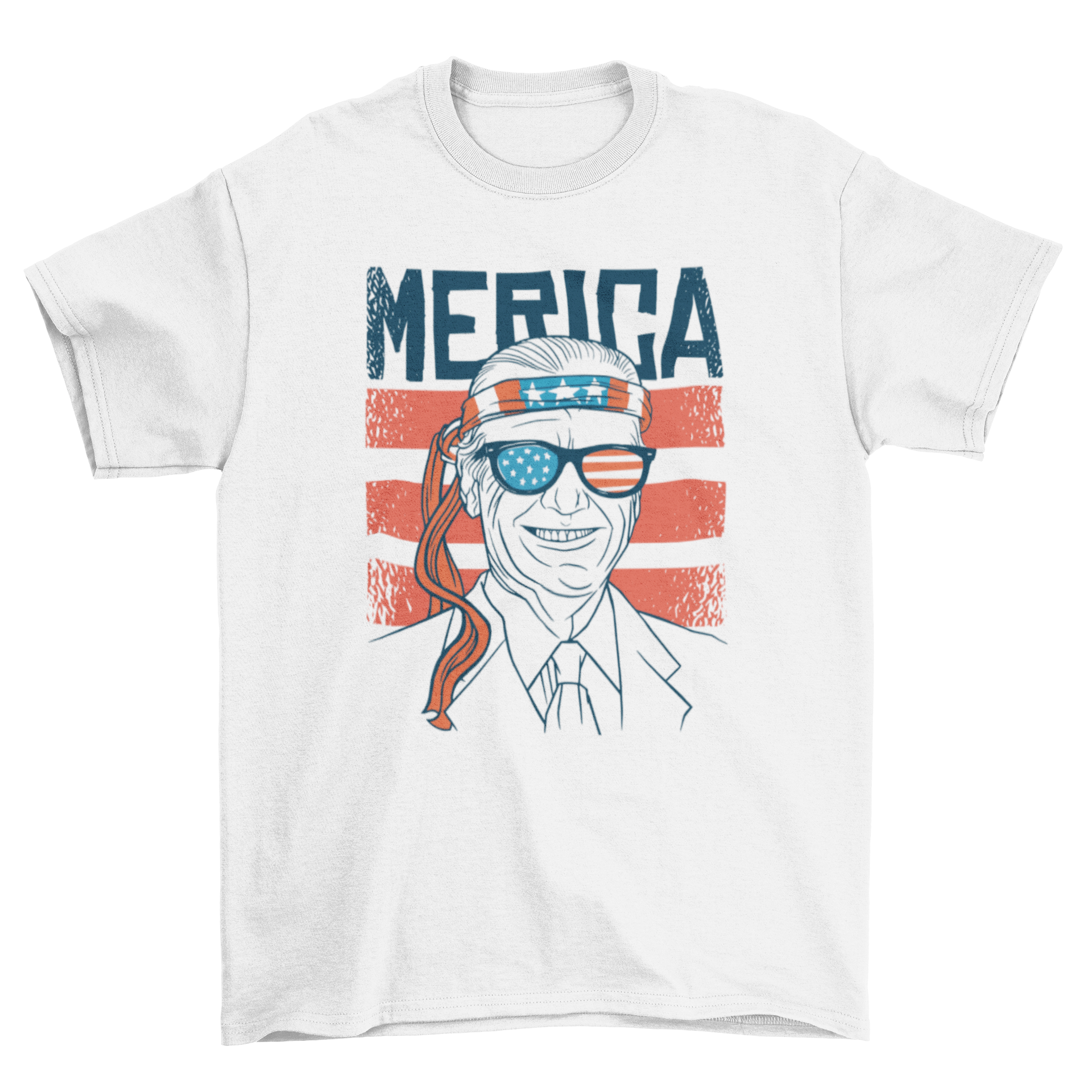 Biden vintage t-shirt featuring Joe Biden with an American flag bandana and stylish glasses, perfect for casual wear.