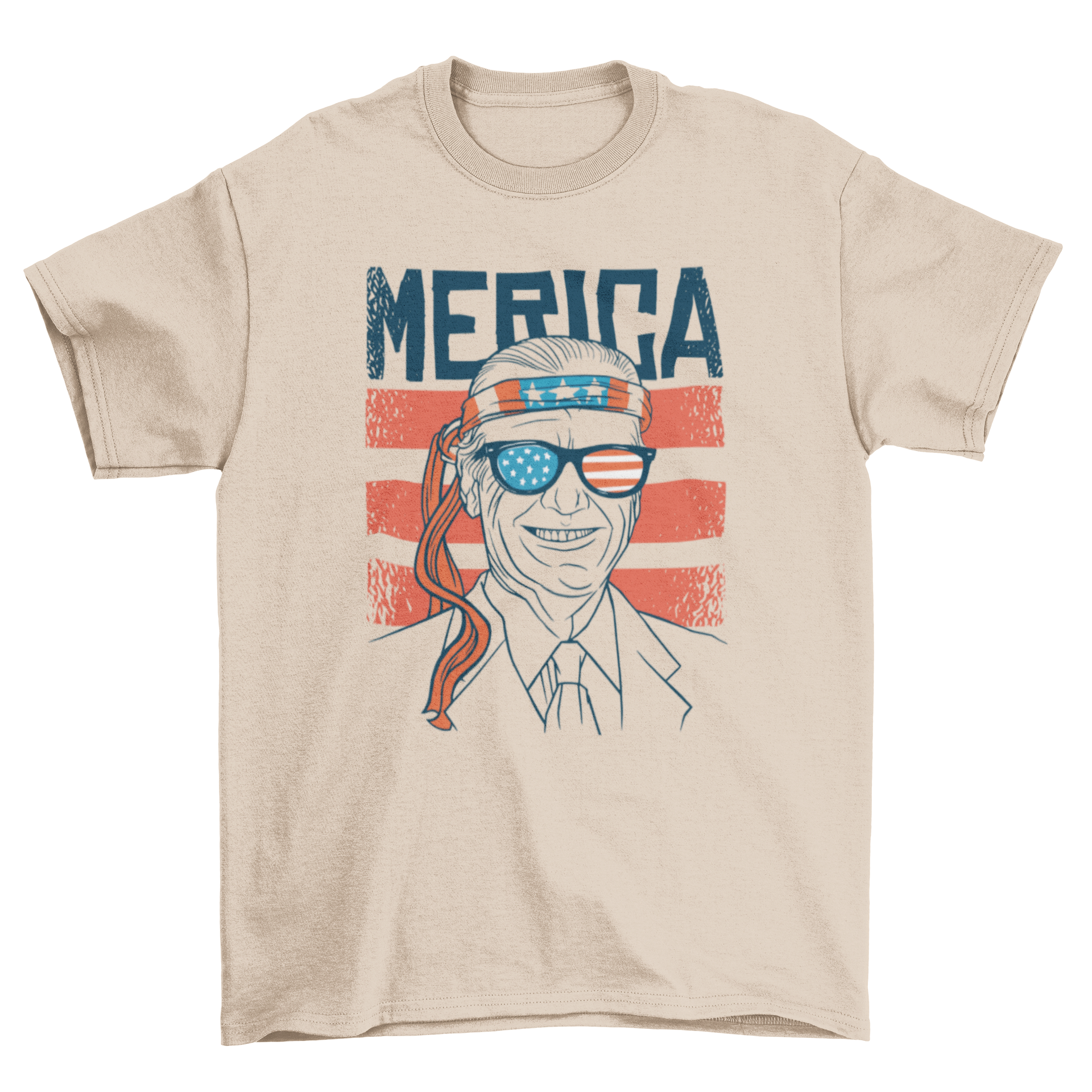 Biden vintage t-shirt featuring Joe Biden with an American flag bandana and stylish glasses, perfect for casual wear.