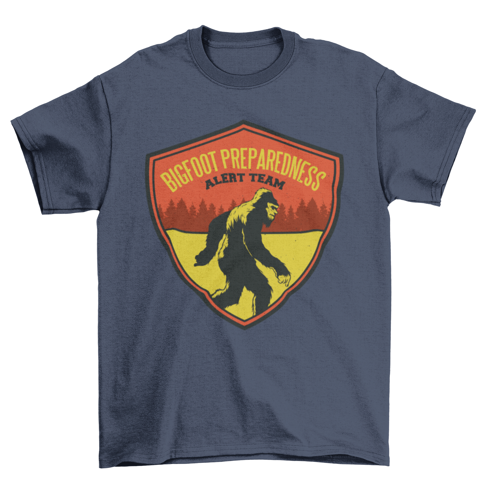 Big Foot Alert Team T-Shirt featuring a Bigfoot illustration and the quote 'Bigfoot Preparedness Alert Team'.