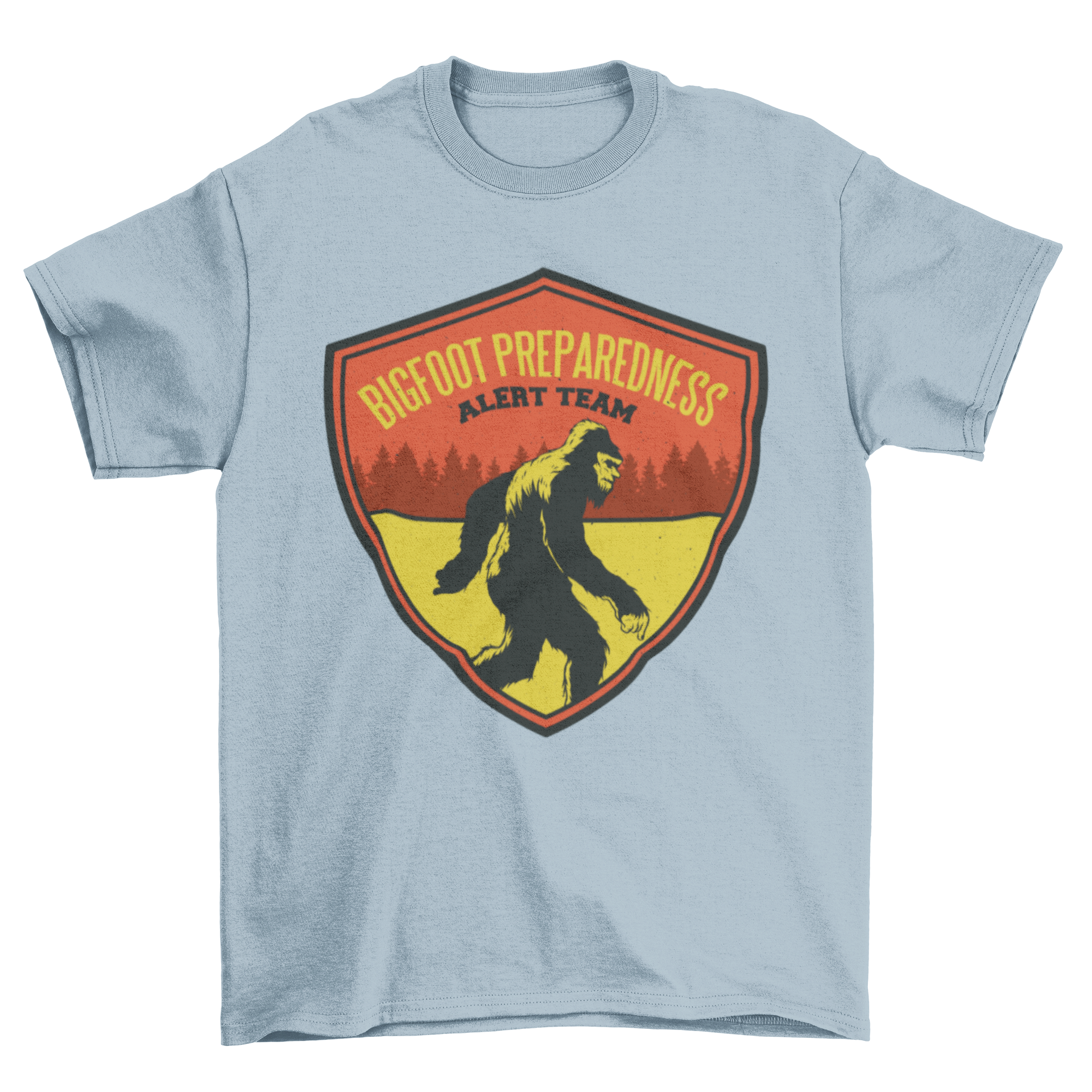 Big Foot Alert Team T-Shirt featuring a Bigfoot illustration and the quote 'Bigfoot Preparedness Alert Team'.