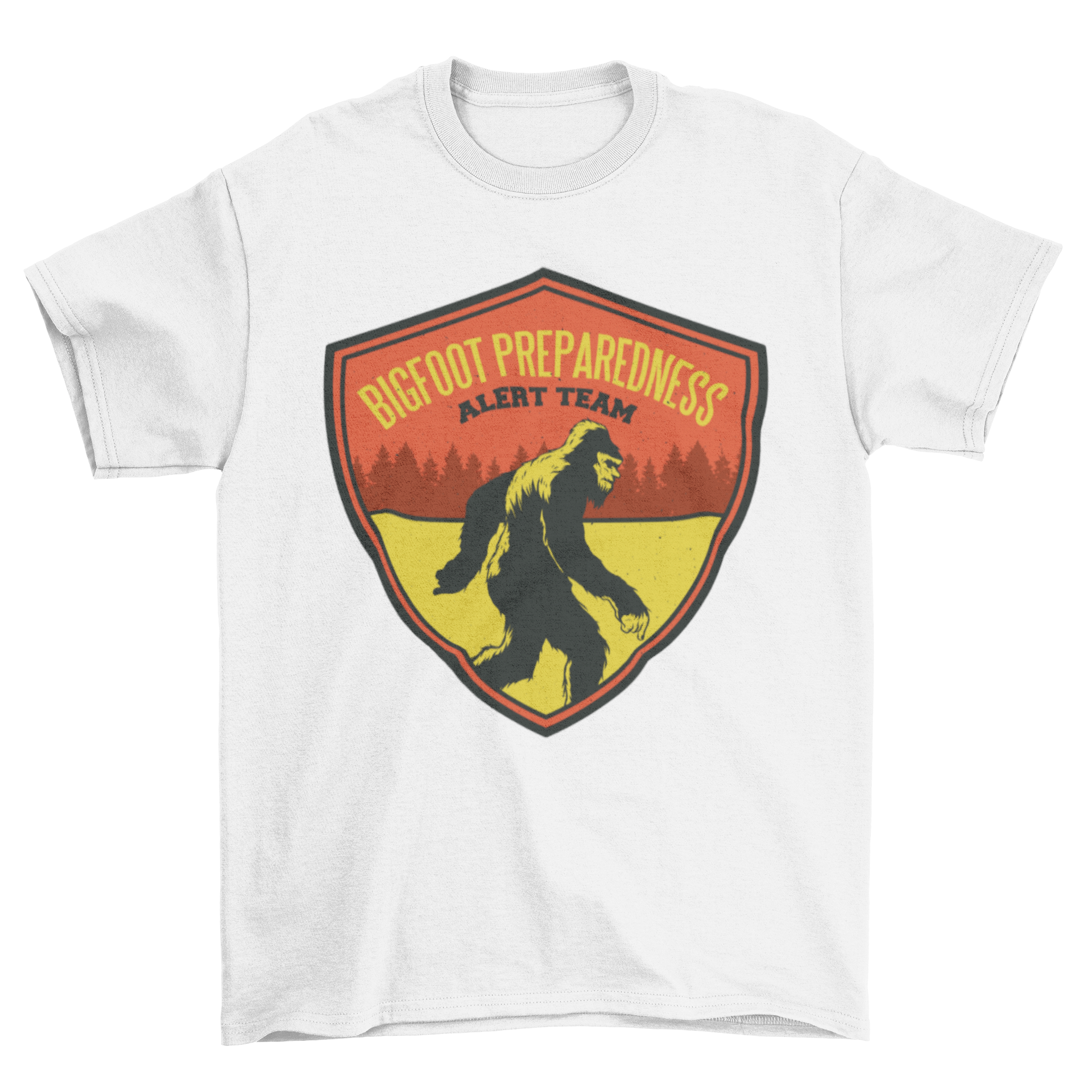 Big Foot Alert Team T-Shirt featuring a Bigfoot illustration and the quote 'Bigfoot Preparedness Alert Team'.