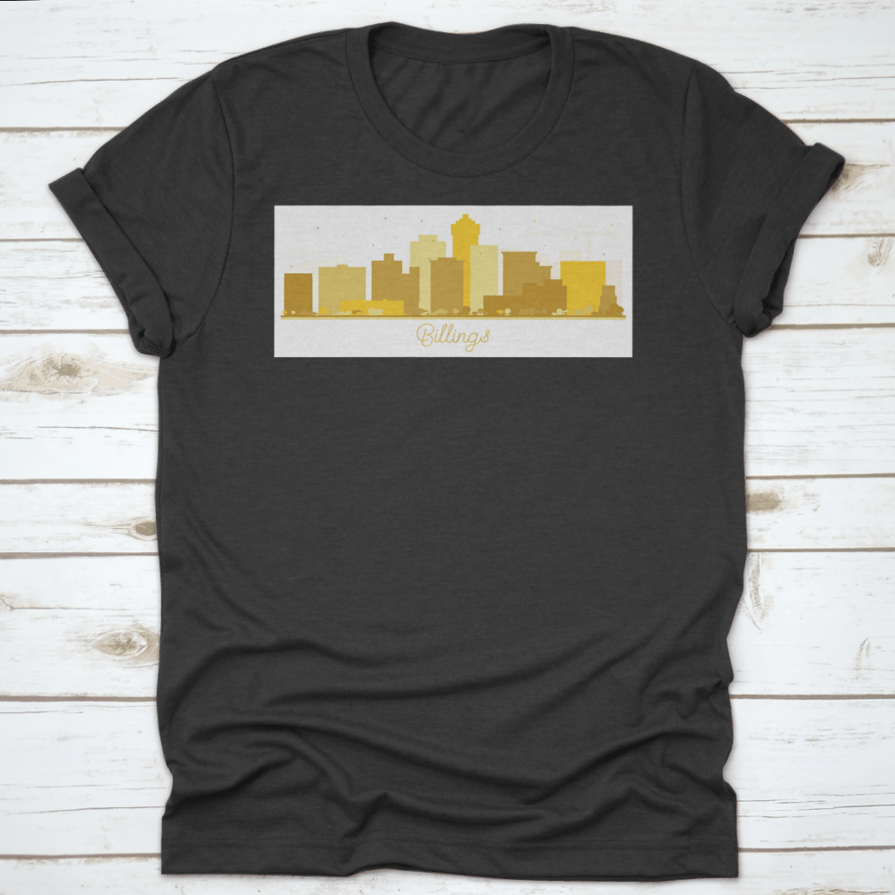 Billings Montana City Skyline silhouette featuring golden buildings against a clear sky, showcasing a stylish urban design.