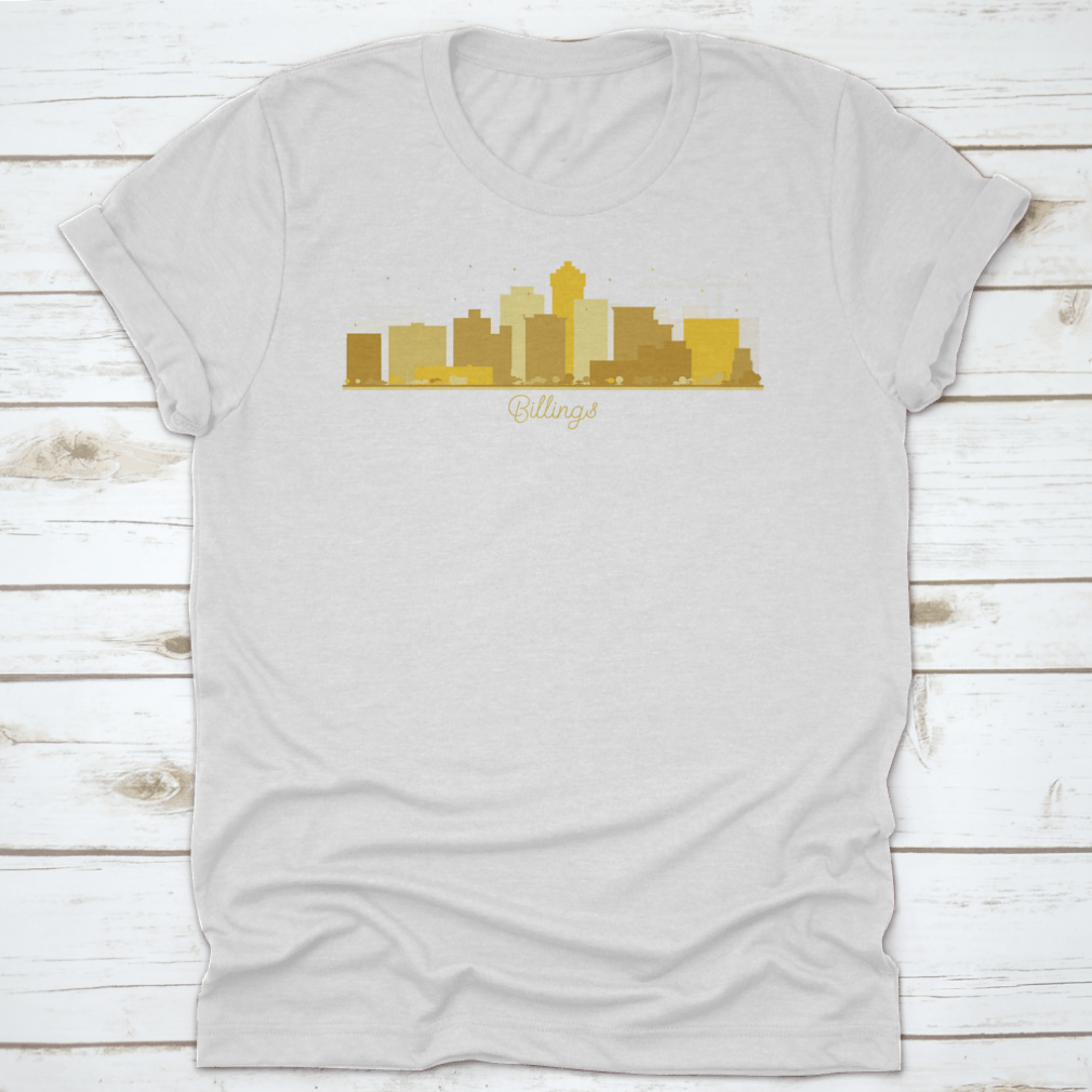 Billings Montana City Skyline silhouette featuring golden buildings against a clear sky, showcasing a stylish urban design.