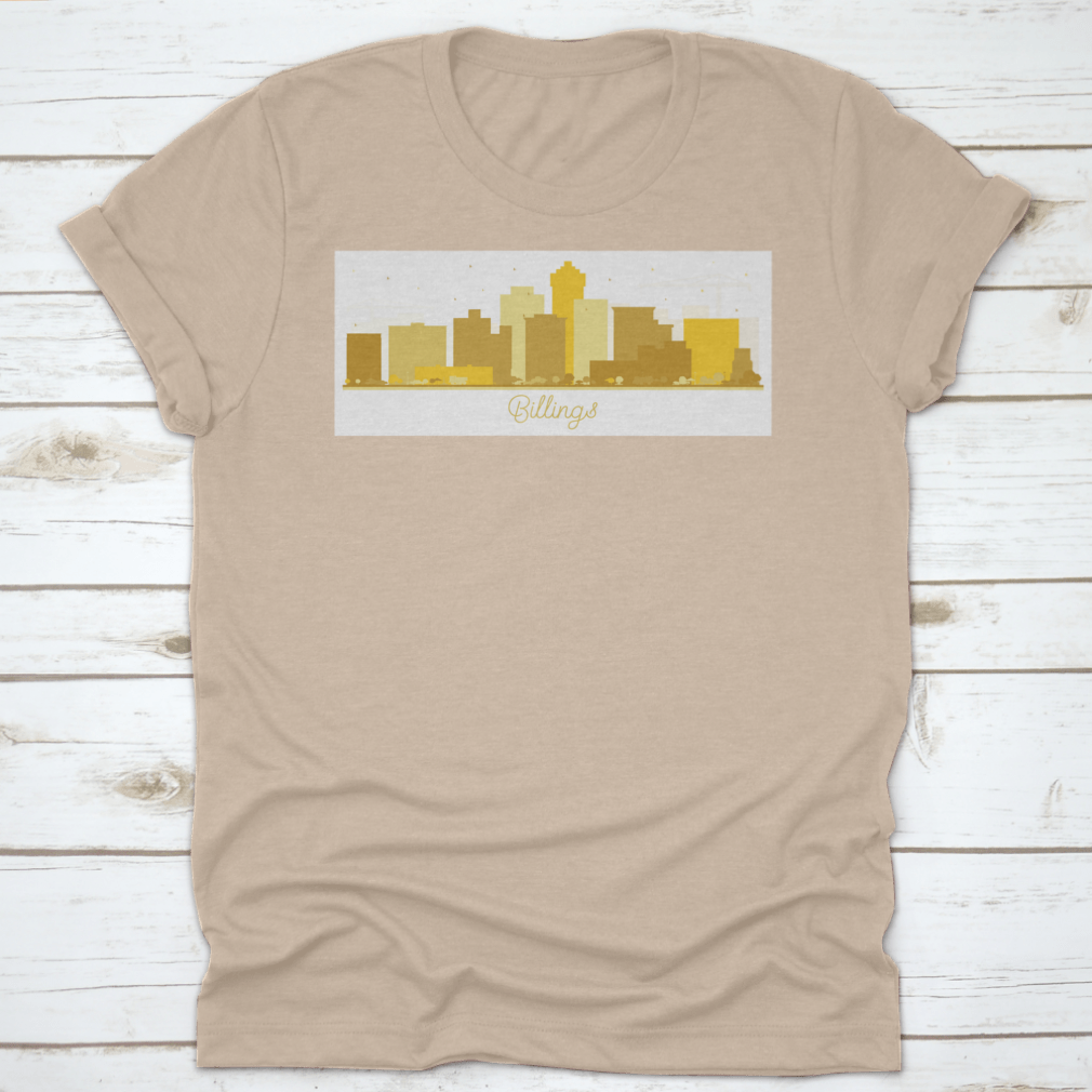 Billings Montana City Skyline silhouette featuring golden buildings against a clear sky, showcasing a stylish urban design.