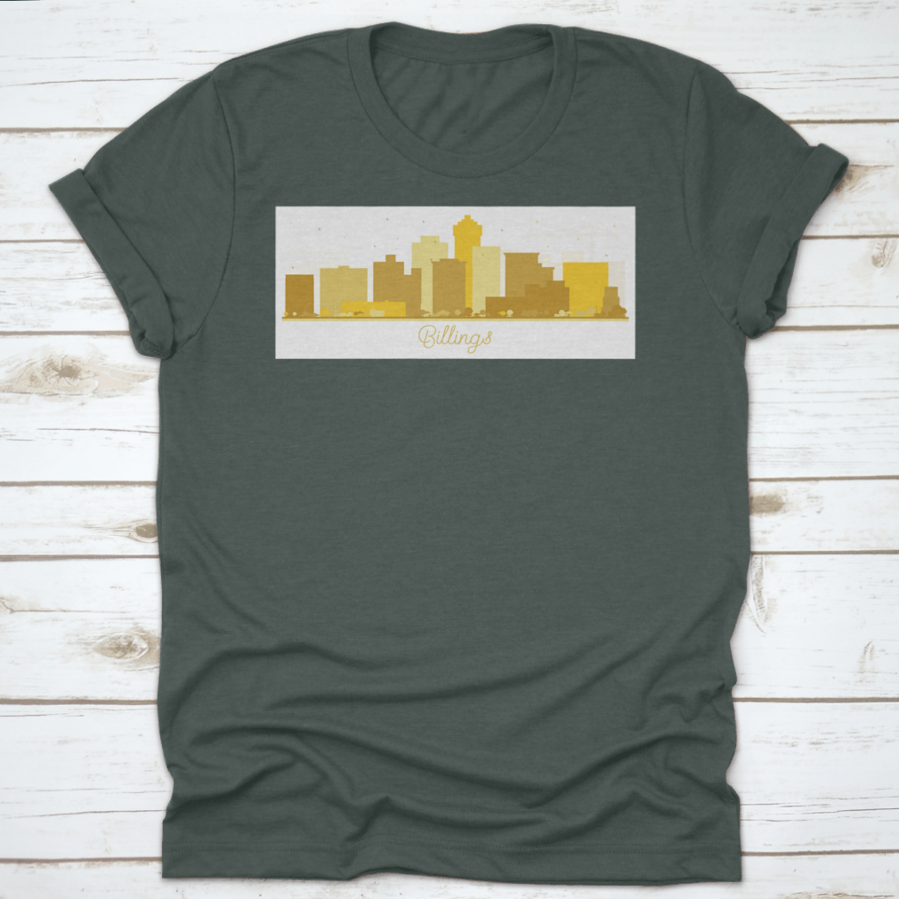 Billings Montana City Skyline silhouette featuring golden buildings against a clear sky, showcasing a stylish urban design.