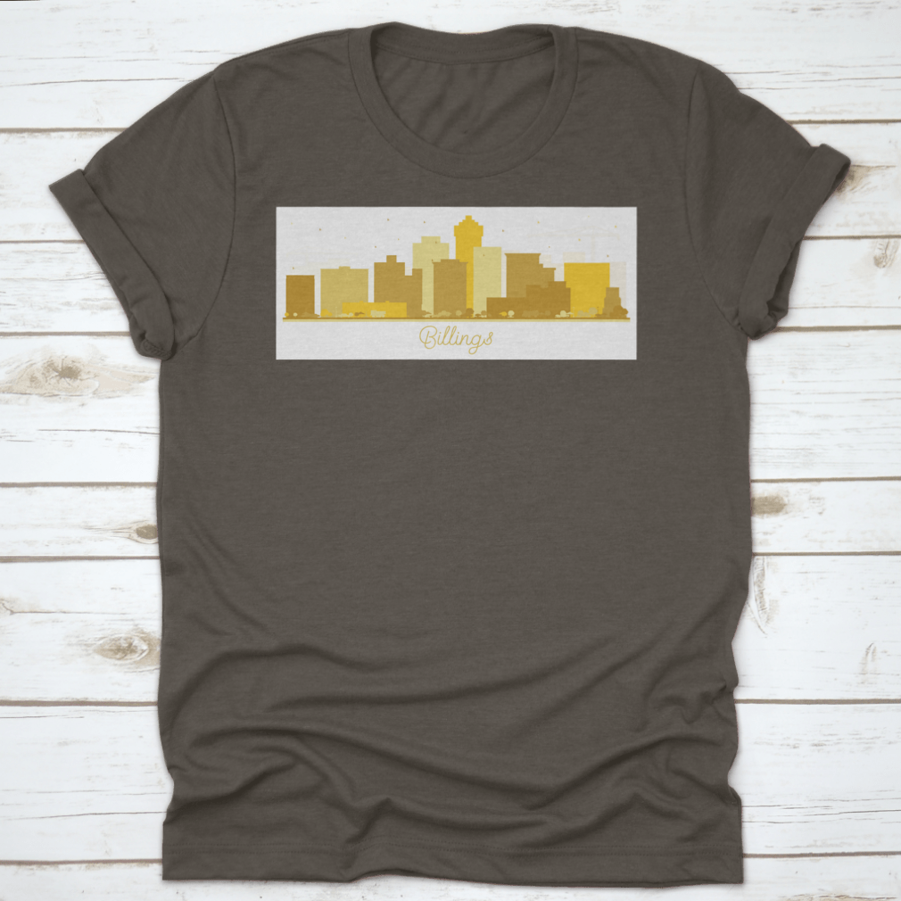 Billings Montana City Skyline silhouette featuring golden buildings against a clear sky, showcasing a stylish urban design.