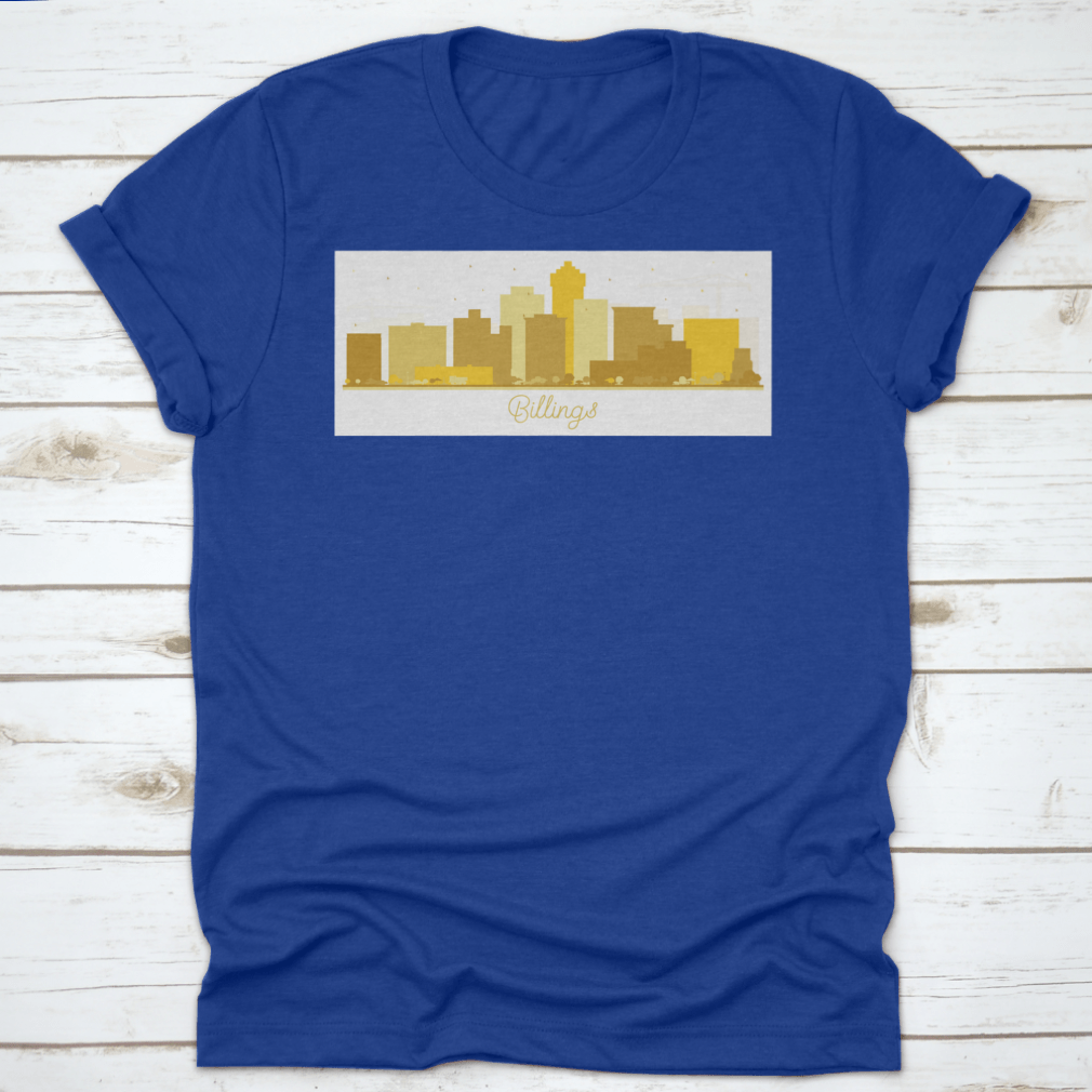 Billings Montana City Skyline silhouette featuring golden buildings against a clear sky, showcasing a stylish urban design.