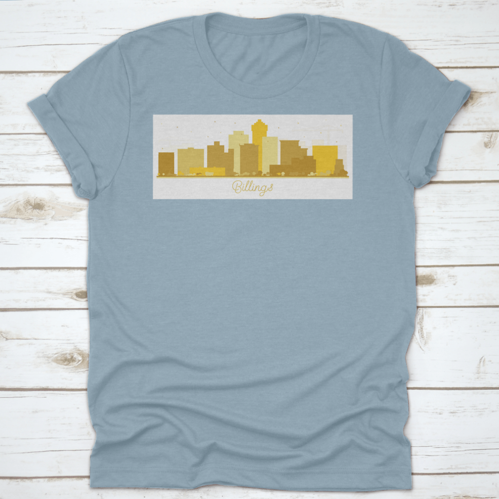 Billings Montana City Skyline silhouette featuring golden buildings against a clear sky, showcasing a stylish urban design.