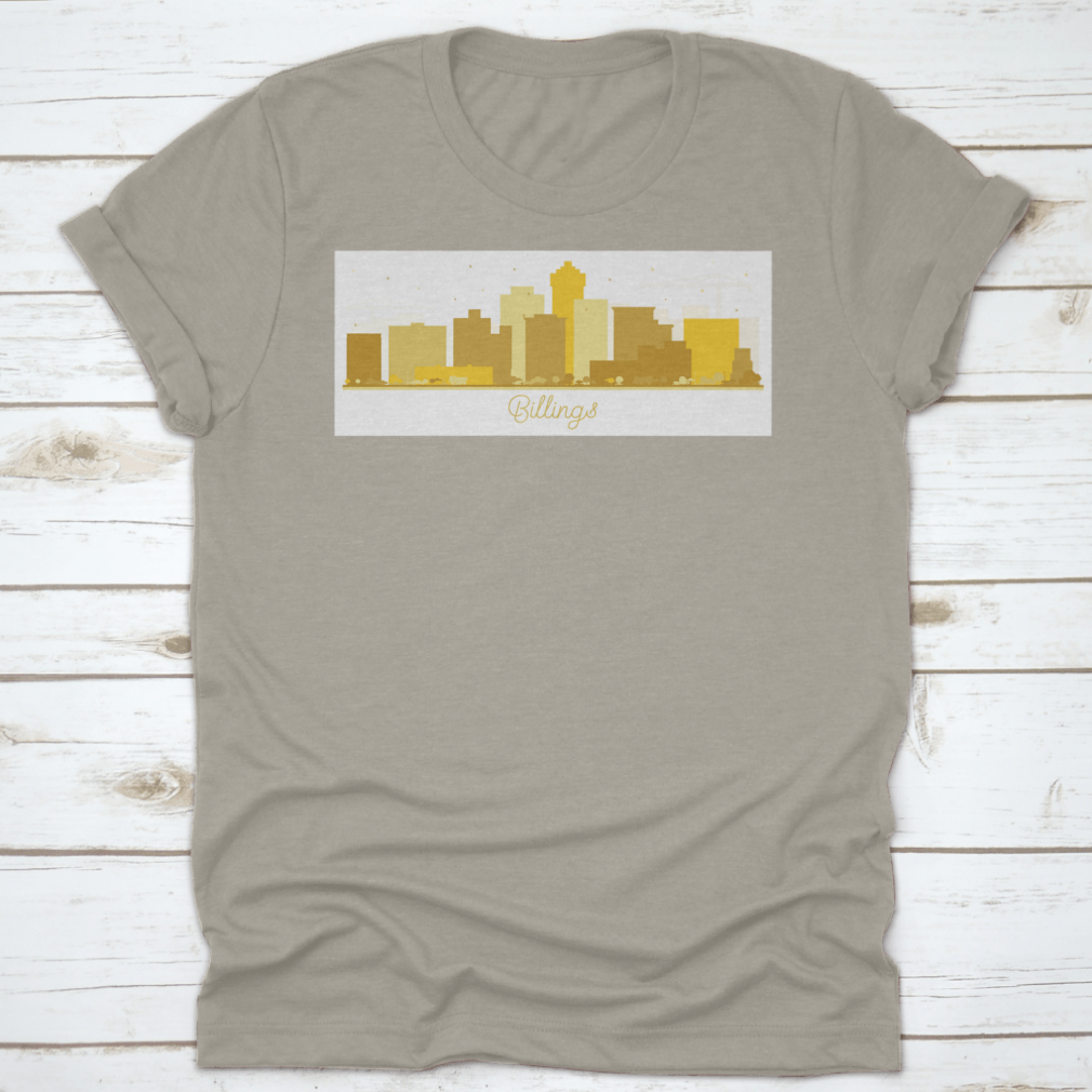 Billings Montana City Skyline silhouette featuring golden buildings against a clear sky, showcasing a stylish urban design.