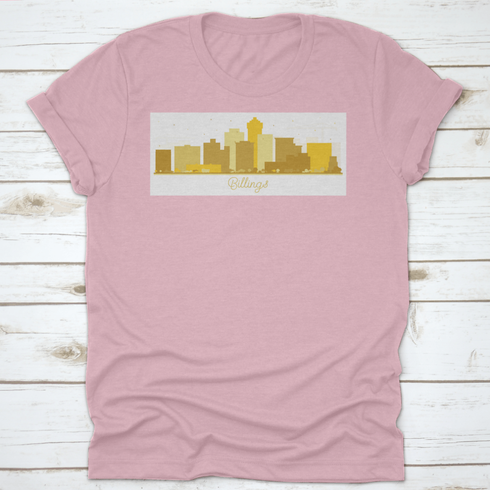 Billings Montana City Skyline silhouette featuring golden buildings against a clear sky, showcasing a stylish urban design.