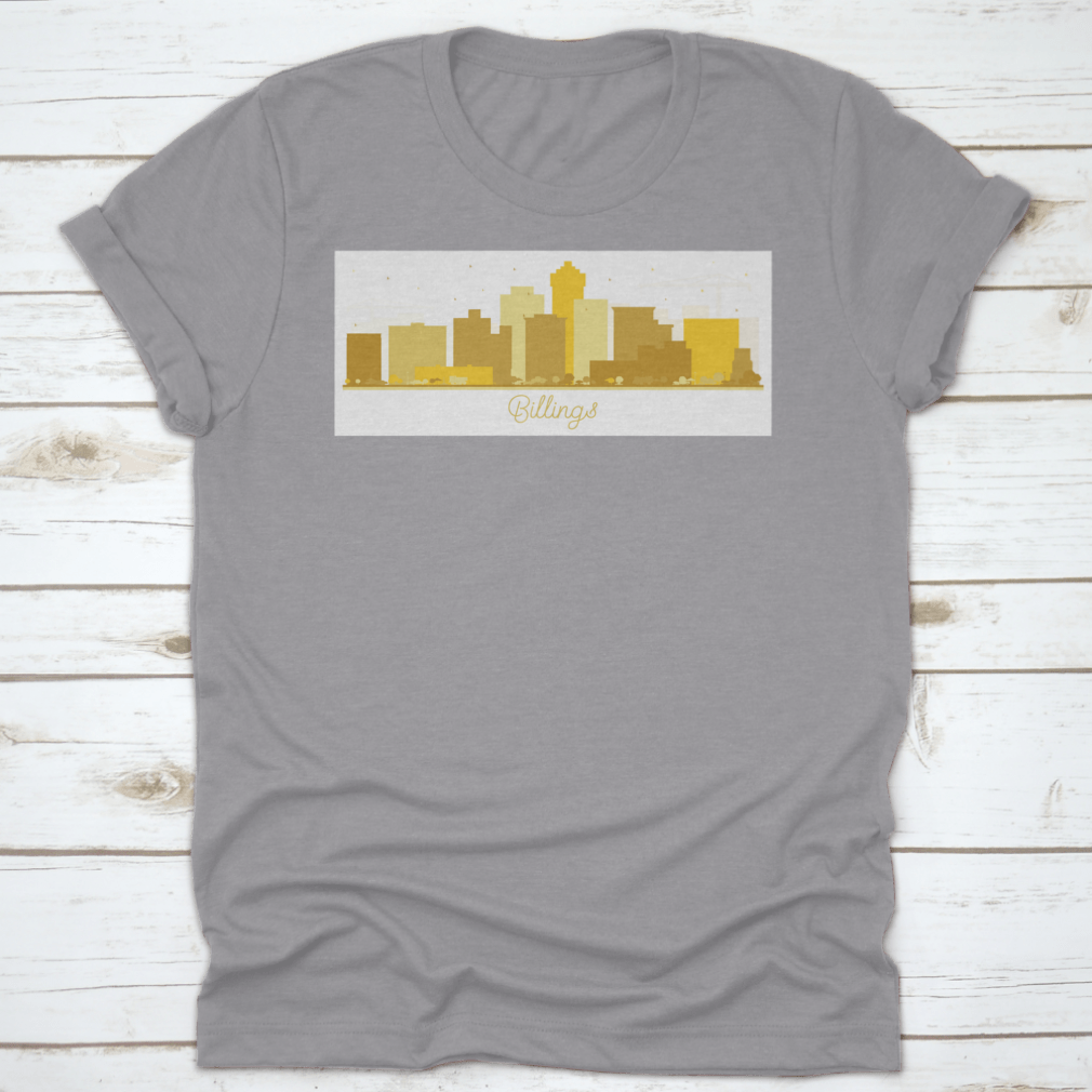 Billings Montana City Skyline silhouette featuring golden buildings against a clear sky, showcasing a stylish urban design.