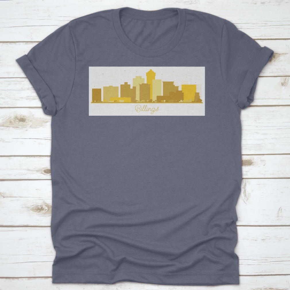 Billings Montana City Skyline silhouette featuring golden buildings against a clear sky, showcasing a stylish urban design.