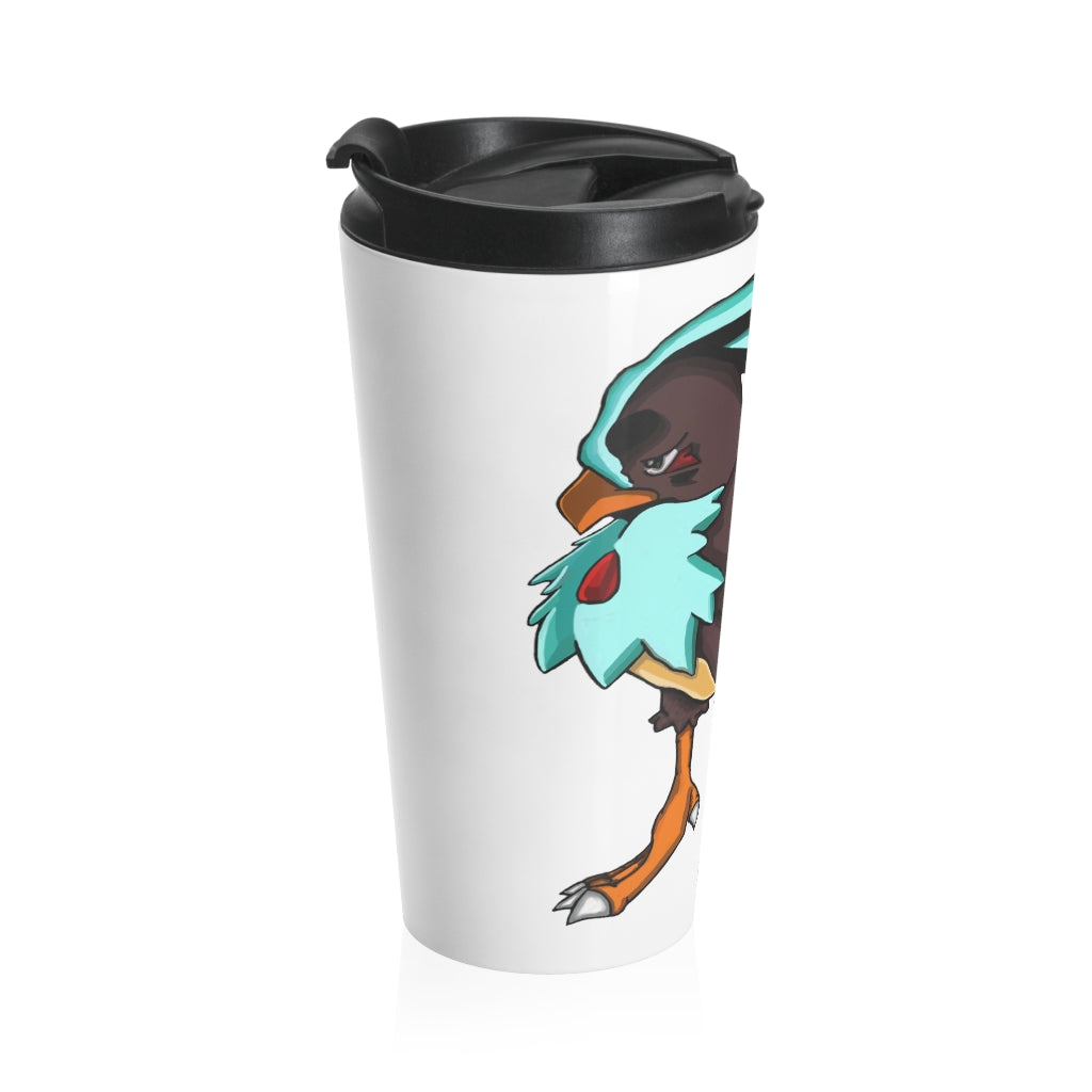 Bircross Stainless Steel Travel Mug with black plastic lid, showcasing its sleek design and vibrant sublimation print.