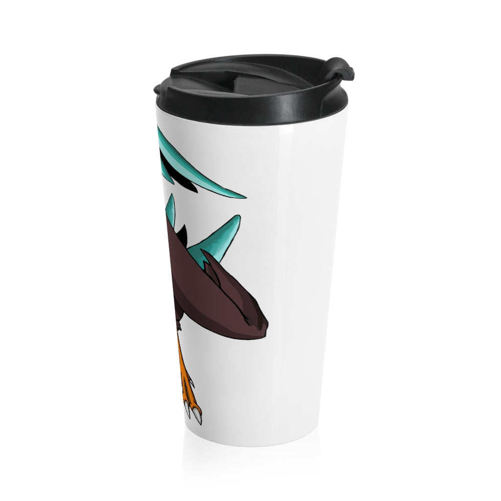 Bircross Stainless Steel Travel Mug with black plastic lid, showcasing its sleek design and vibrant sublimation print.