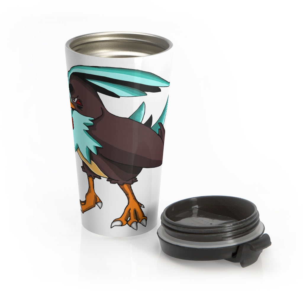 Bircross Stainless Steel Travel Mug with black plastic lid, showcasing its sleek design and vibrant sublimation print.