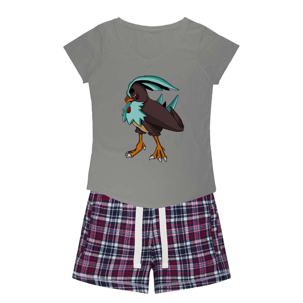 Bircross Women's Sleepy Tee and Flannel Short set featuring a relaxed fit T-shirt and colorful flannel shorts, perfect for comfortable nights.