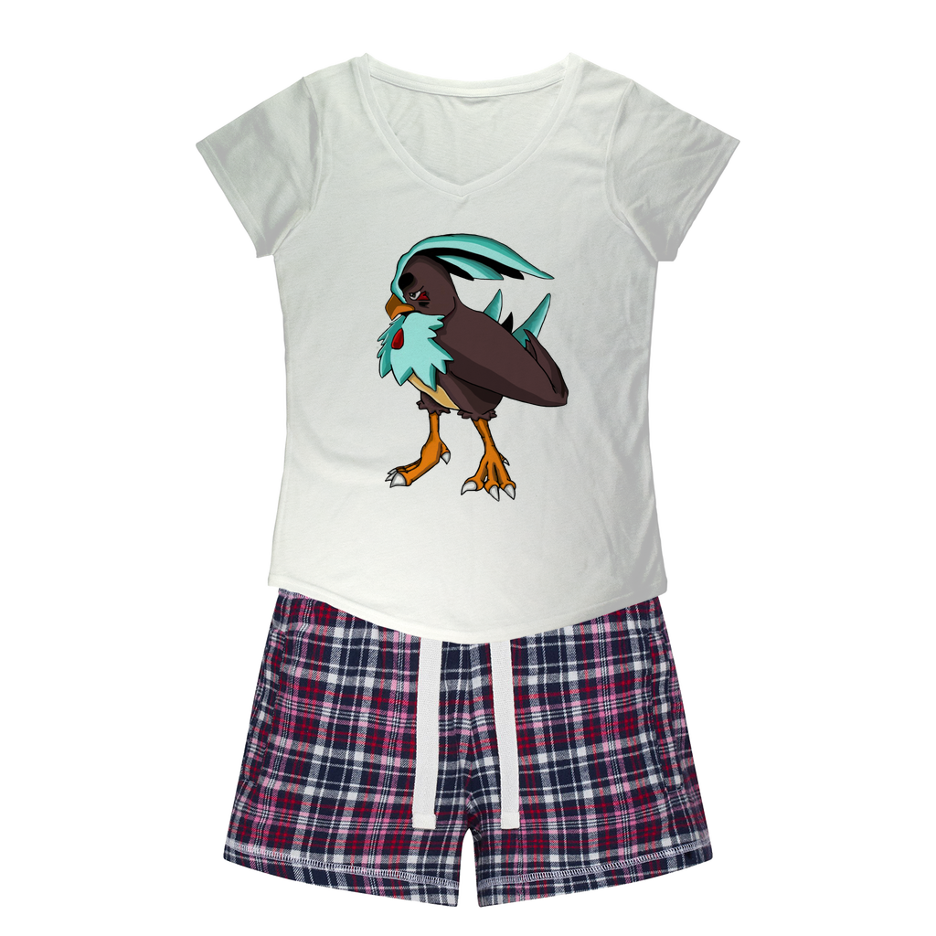 Bircross Women's Sleepy Tee and Flannel Short set featuring a relaxed fit T-shirt and colorful flannel shorts, perfect for comfortable nights.