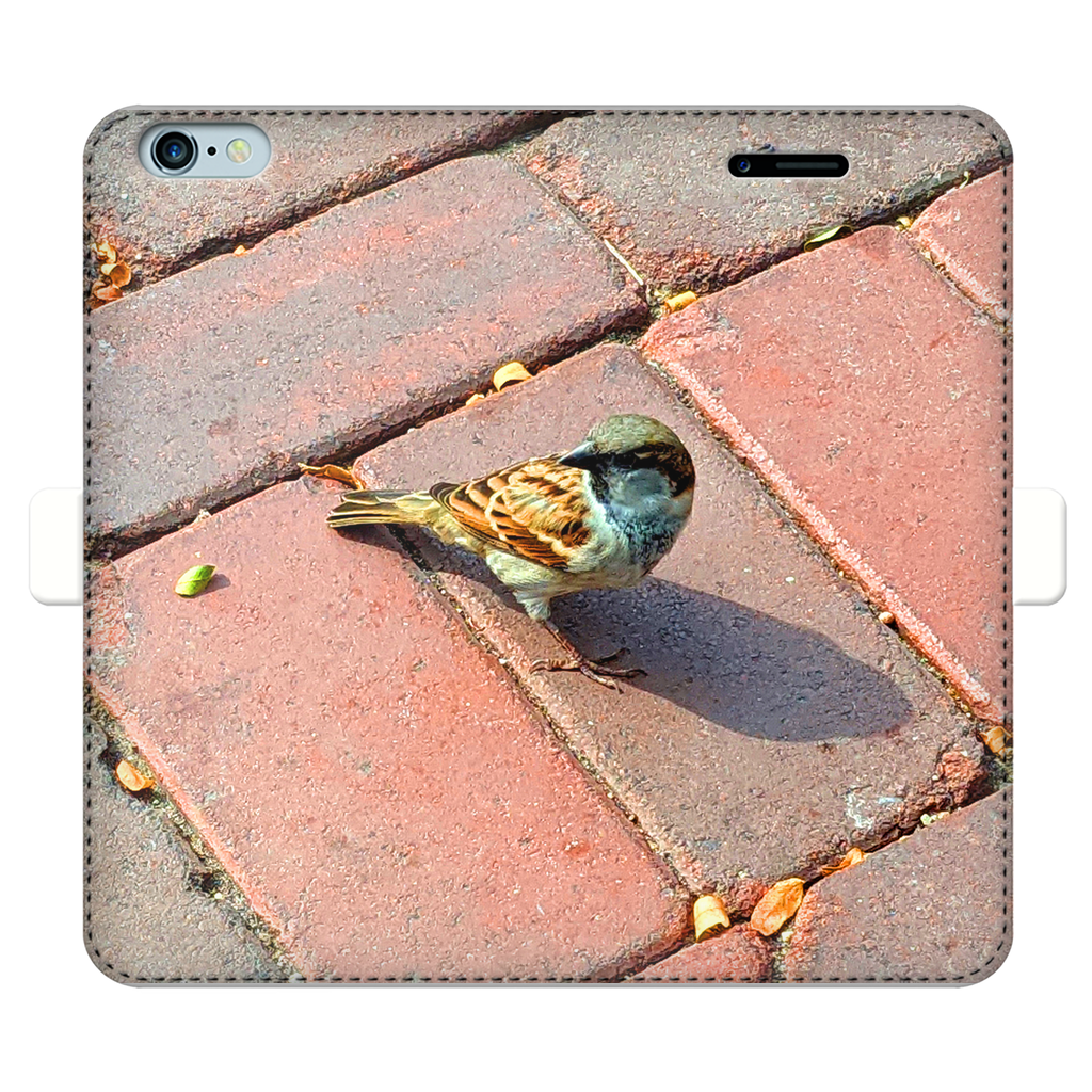 Bird Fully Printed Wallet Case featuring vibrant bird designs on a white faux leather exterior with a black phone holder.