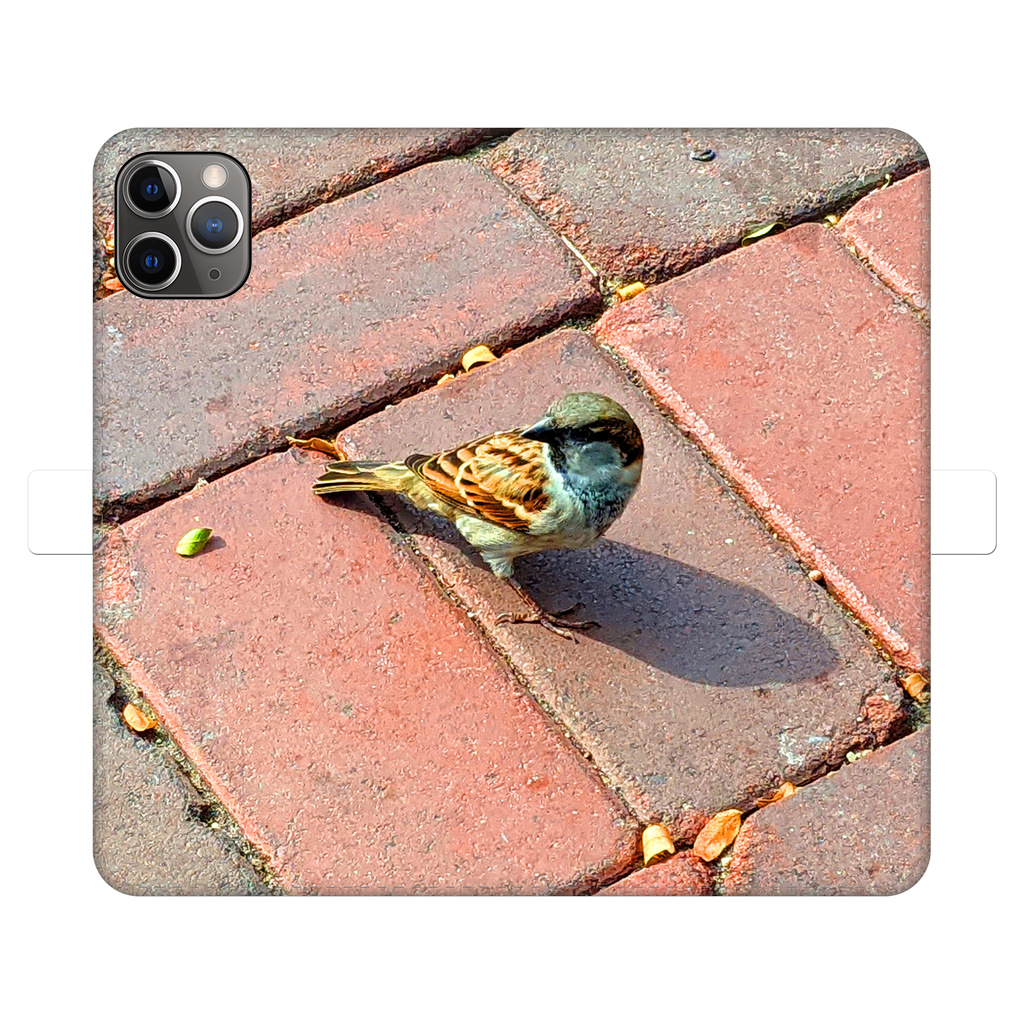 Bird Fully Printed Wallet Case featuring vibrant bird designs on a white faux leather exterior with a black phone holder.