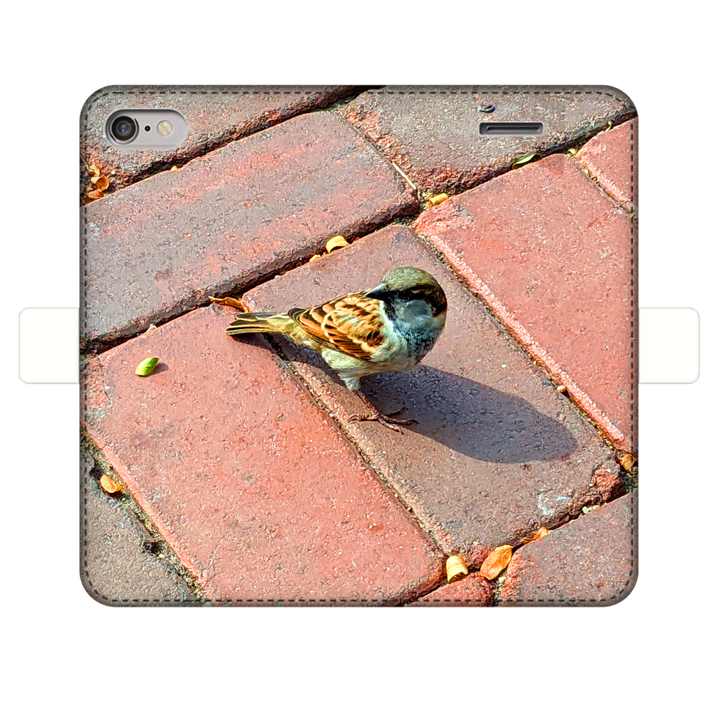 Bird Fully Printed Wallet Case featuring vibrant bird designs on a white faux leather exterior with a black phone holder.